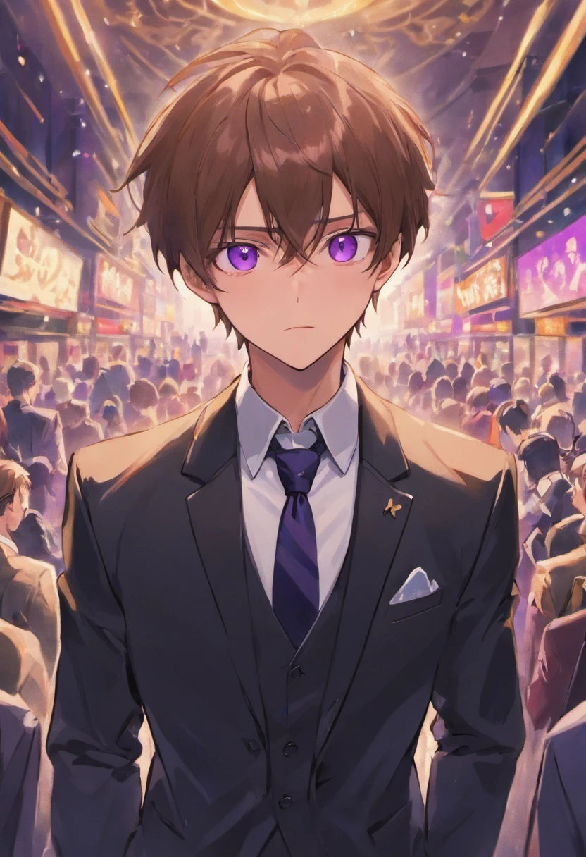 male people　Brown hair　Purple Sampaku Eyes　black suits