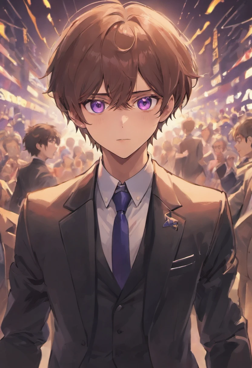 male people Brown hair Purple Sampaku Eyes black suits