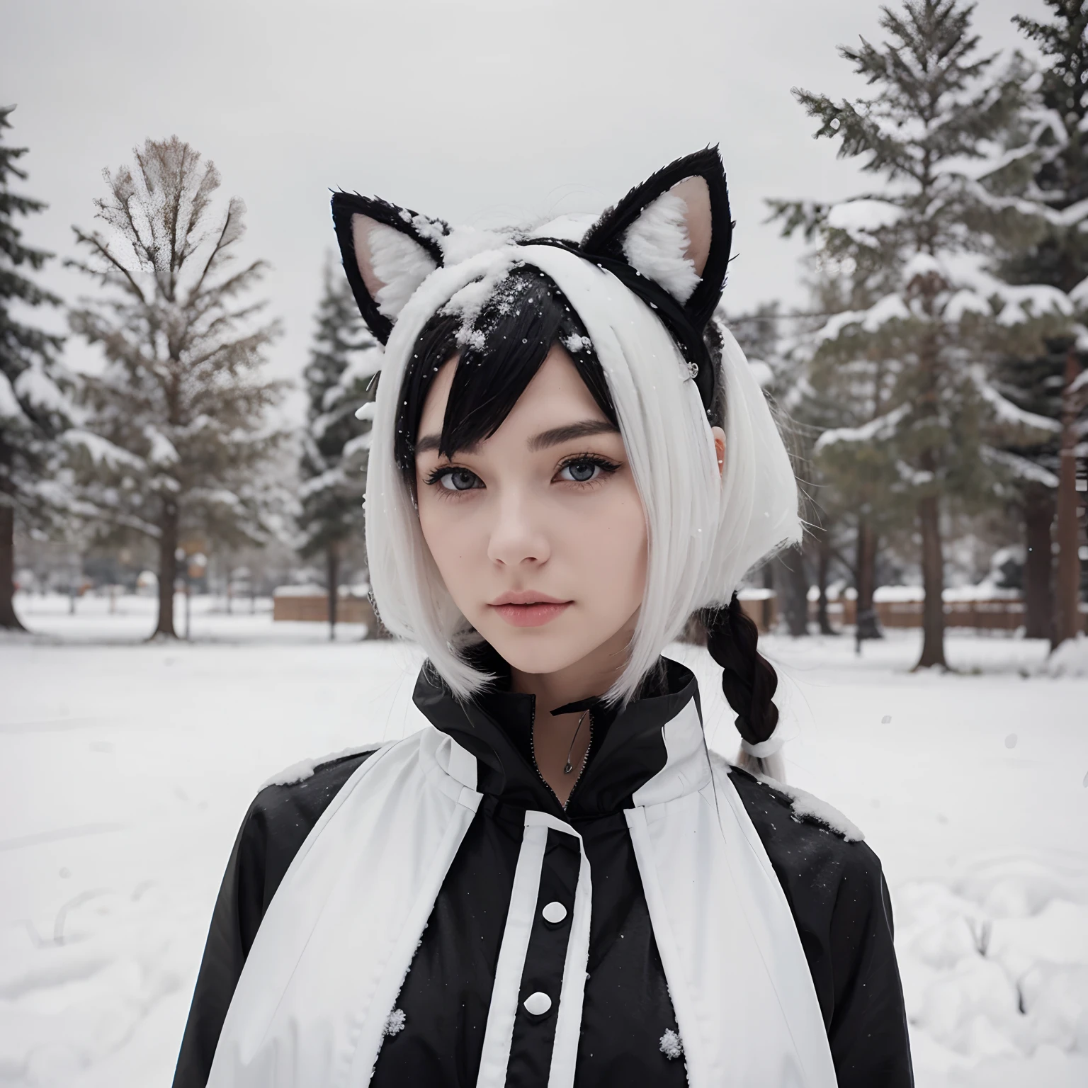 Snow Field Cat Ears White and black two-tone hairstyle Two hair colors Mysterious