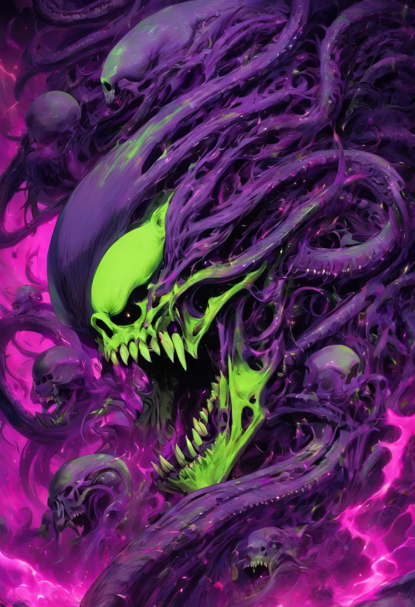super beast lilac and lime green, xenomorph skull face teeth screaming, sf, intricate artwork masterpiece, ominous, matte painting movie poster, golden ratio, trending on cgsociety, intricate, epic, trending on artstation, by artgerm, h. r. giger and beksinski, highly detailed, vibrant, production cinematic character render, ultra high quality model, Mysterious