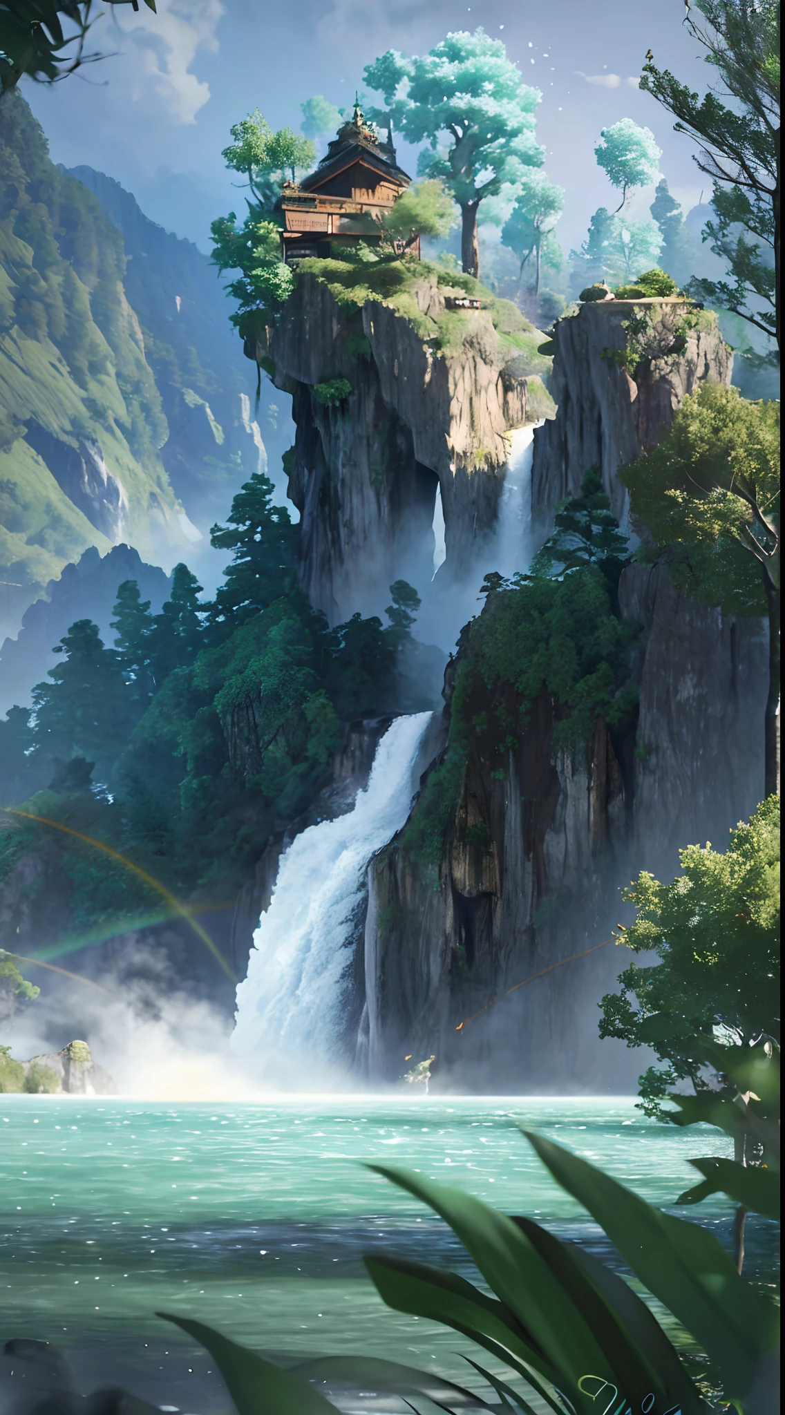 Analog style,ChromaV5,nvinkpunk,(extremely detailed CG unity 8k wallpaper),An image of a majestic river, trees on the sides, tiny waterfall, intense fog ,award winning photography, Chromatic Aberration, Detailed , HDR, Bloom, style by Monet, Pissarro, and Sisley ,trending on ArtStation, trending on CGSociety, art by midjourney