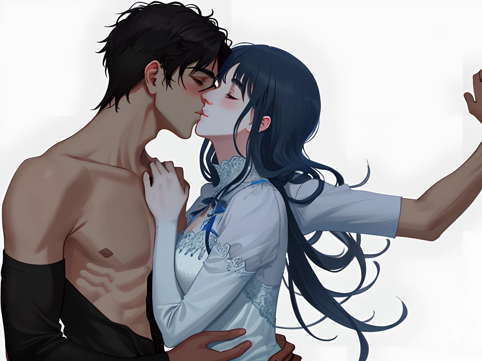 He continued to kiss them with every ounce of his effort, as he moved his hands up their body, moving them closer to their chest.
He moved his mouth to their ear, whispering something into it, and then moving back to kissing them, kissing every spot of skin he possibly could.