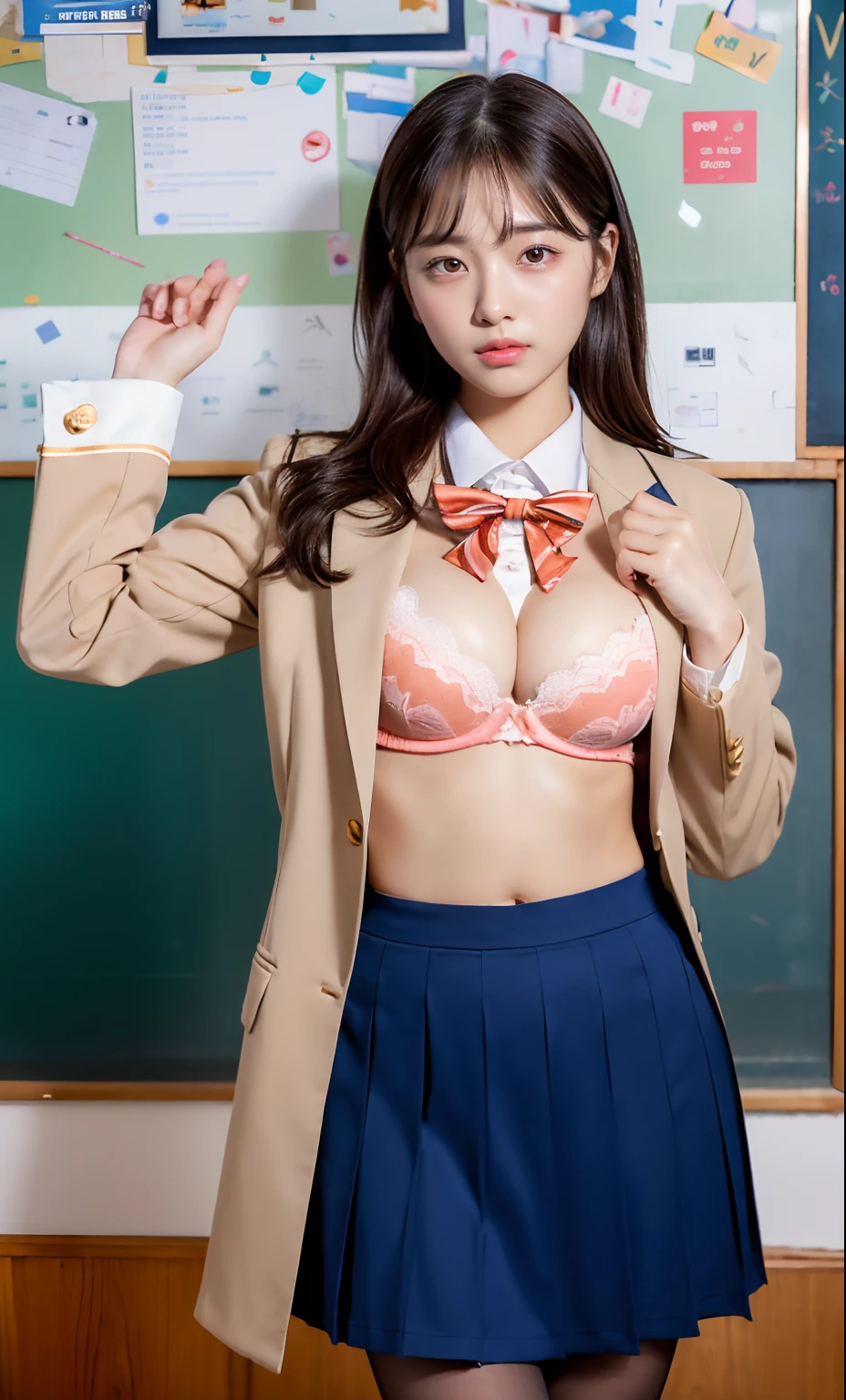 ulzzang-6500-v1.1, (Raw foto:1.2), (Photorealistic:1.4), Beautiful detailed girl, very detailed eyes and face, Beautiful detailed eyes, Ridiculous, Unbelievably ridiculous., huge file size, A highly detailed, high resolucion, Very detailed, Best Quality, Masterpiece, Chemomimi, (((JK school uniform)), Illustration, Very detailed, BAPV, integrated, 8K wallpaper, amazing, Fine details, Masterpiece, Best Quality, Highly detailed YTD uniform 8k wallpaper, light on the face, Cinematic lighting, 1Girl, , ((No bra)), ()), ((Dynamic Pose)), (camel toes), (half), (Pantyhose)