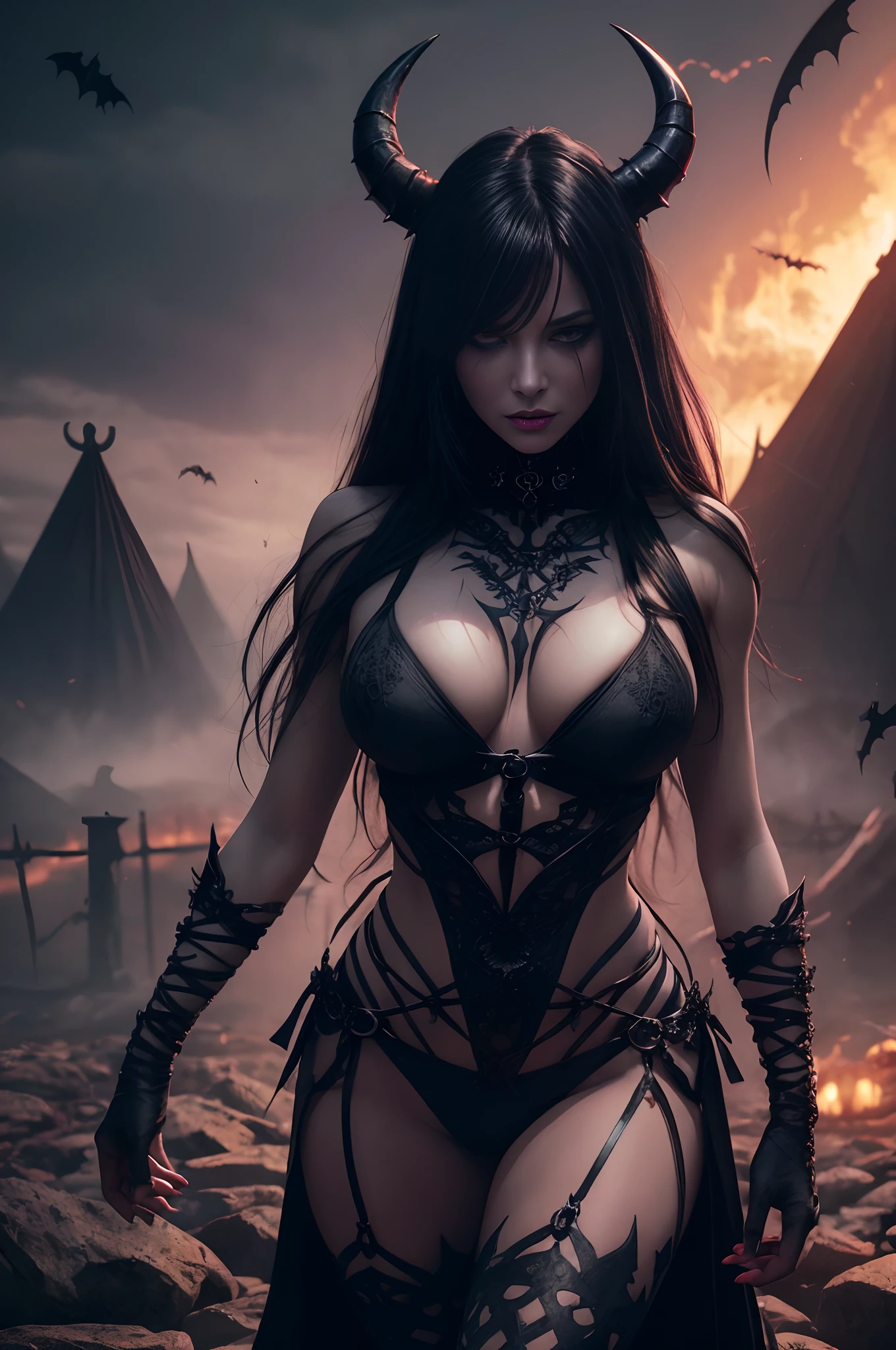 Insanely beautiful woman in dark demon style, cinematic action movie scene in terrifyng circus scenery, stunningly beautiful and scary pose, wicca, witchcore, samhain, vivid octane render colors,  halloween, insanely beautyful, perfect anatomy, insanely detailed, hdr, 8k, hyper-realistic,
