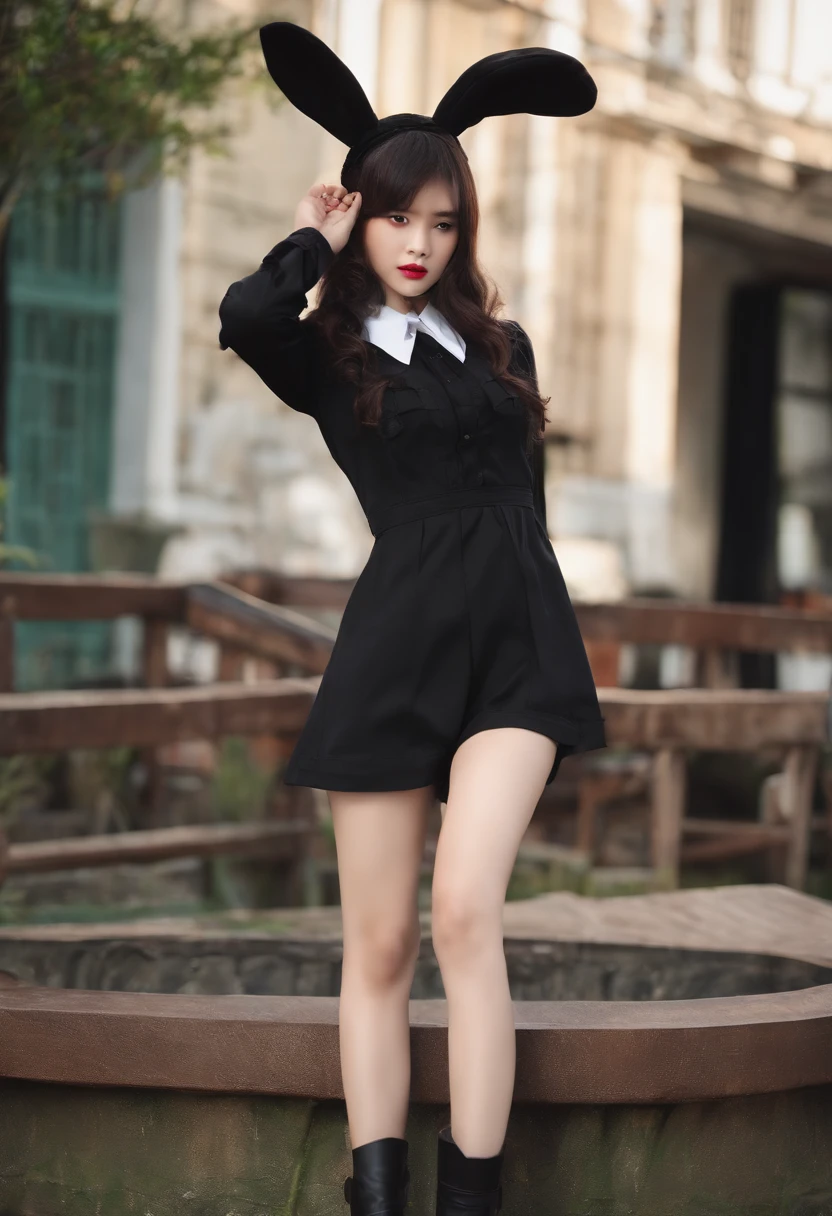 solid、a beauty girl、bunnygirl、having clothes are worn、A black、small tits、embarassed face