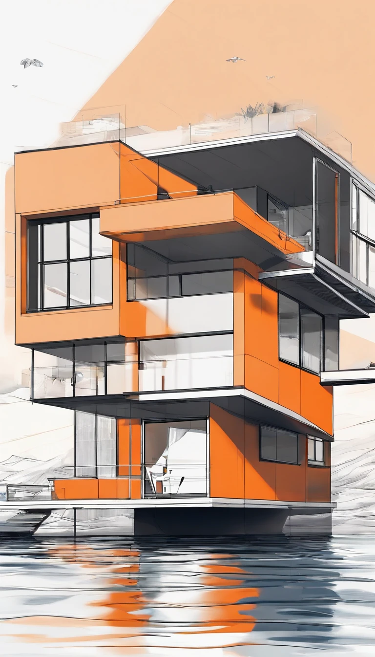 orange house on water