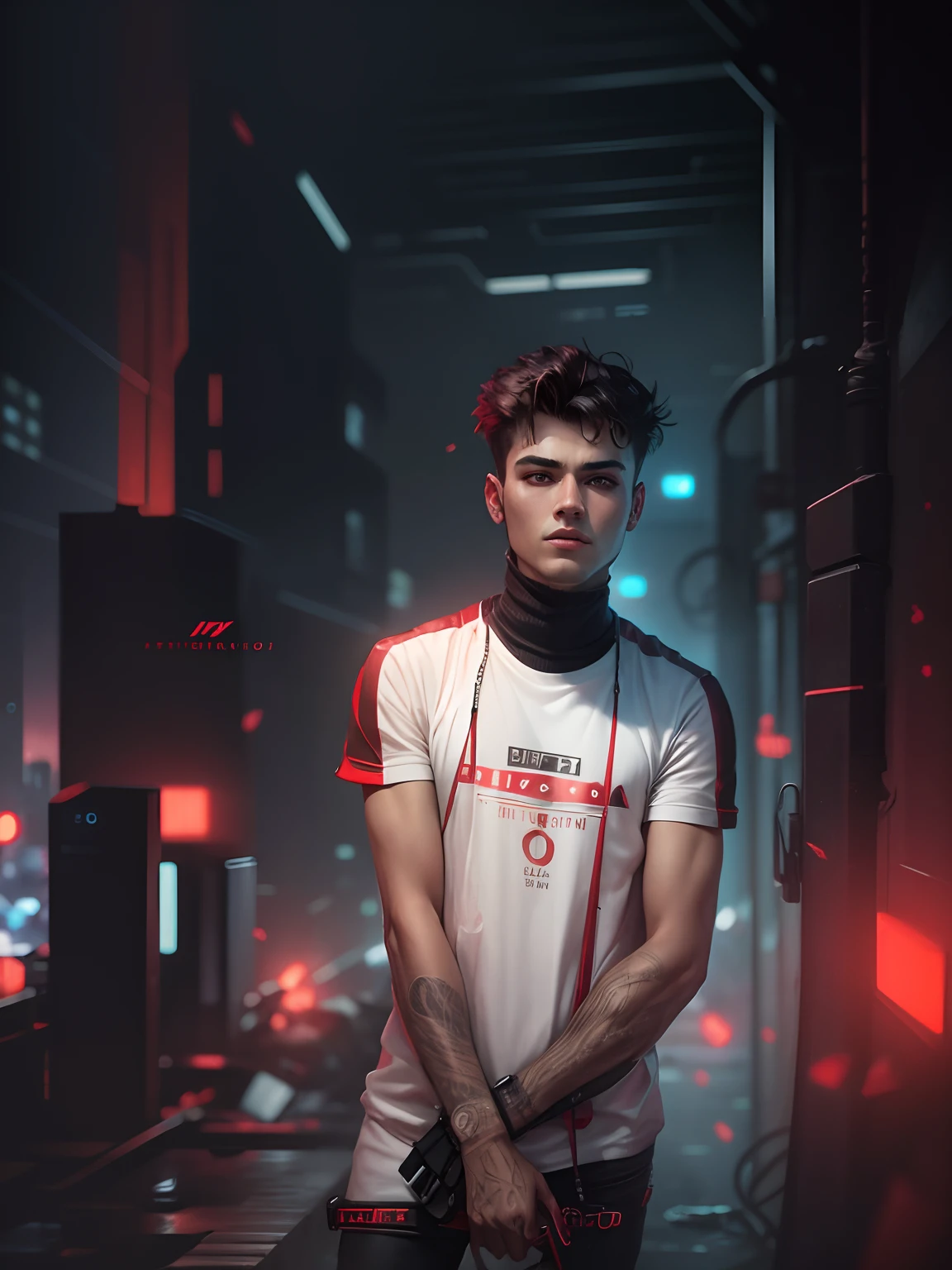 Change Background , Realistic Face , Cyberpunk HandSome Boy, 8k Ultra HD, realistic , Black Red Background