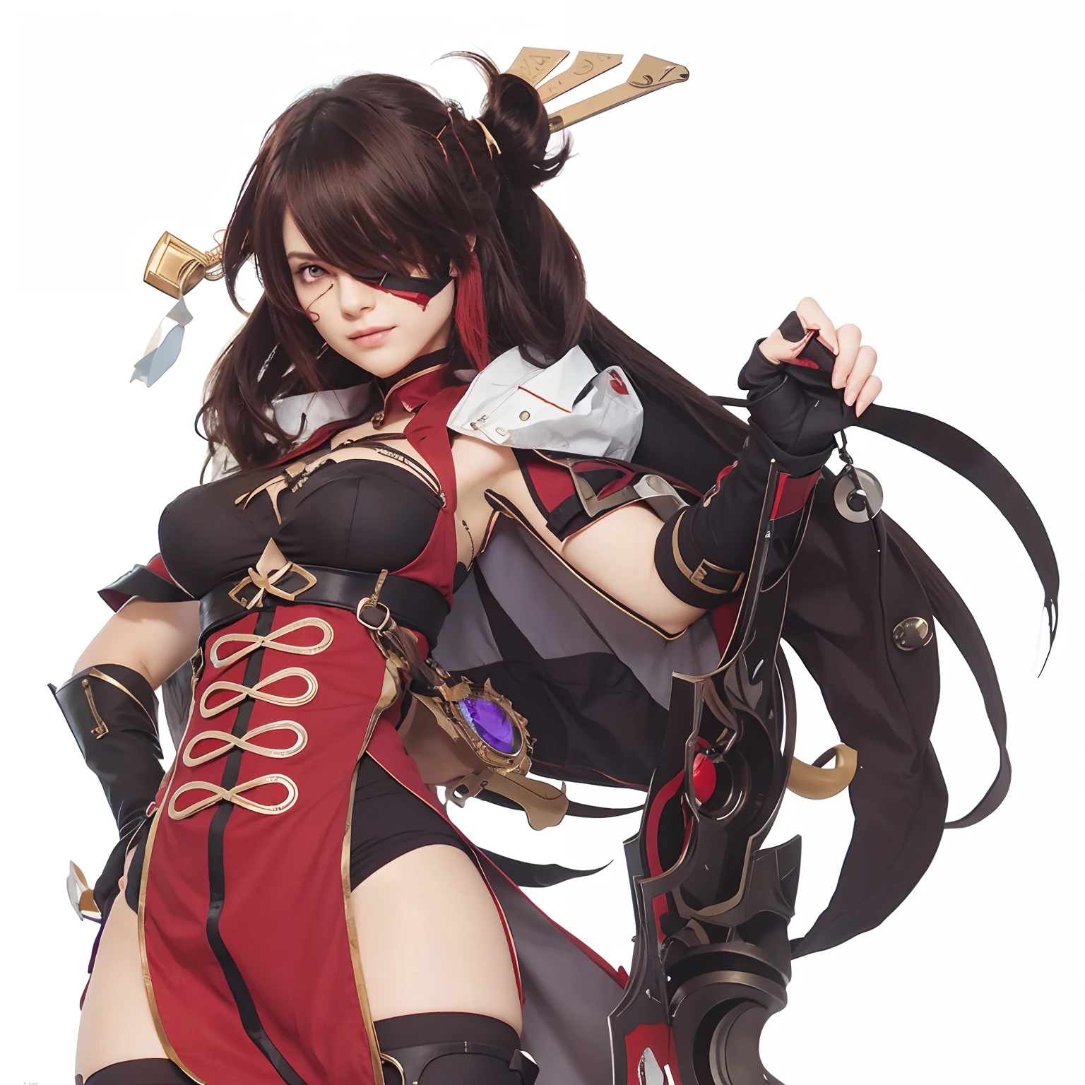 Red eyepatch on the right eye