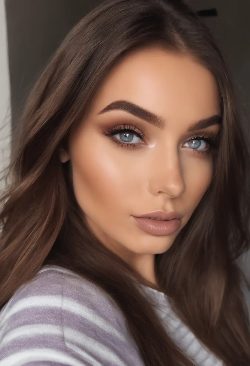 Femme hispanic fille sexy aux yeux bruns, Portrait Sophie Mudd, cheveux bruns et grands yeux, selfie of a young woman, Yeux de chambre, Violet Myers, sans maquillage, maquillage naturel, looking straight at camera, Visage avec Artgram, Maquillage subtil, Superbe photo du corps entier, dans la chambre, clivage