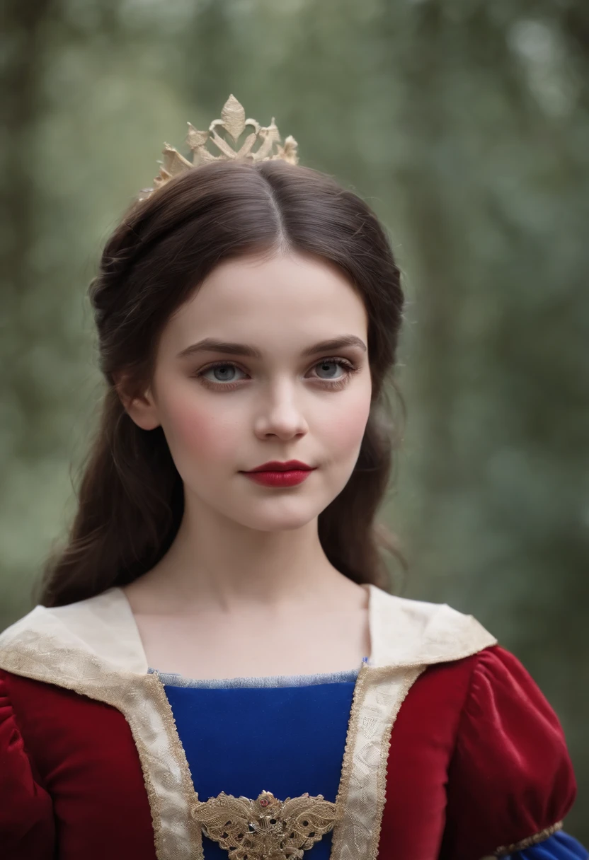 (1 ), (Branca de Neve cos:1.3), criancinha, parte superior do corpo, Vestido azul e vermelho pequeno, Ultra foto realsisim, Realistic, melhor qualidade de pele textura real,Beautiful True Circle Symmetrical Eyes, cara bonito, mundo medieval, epic realistic, cinemactic