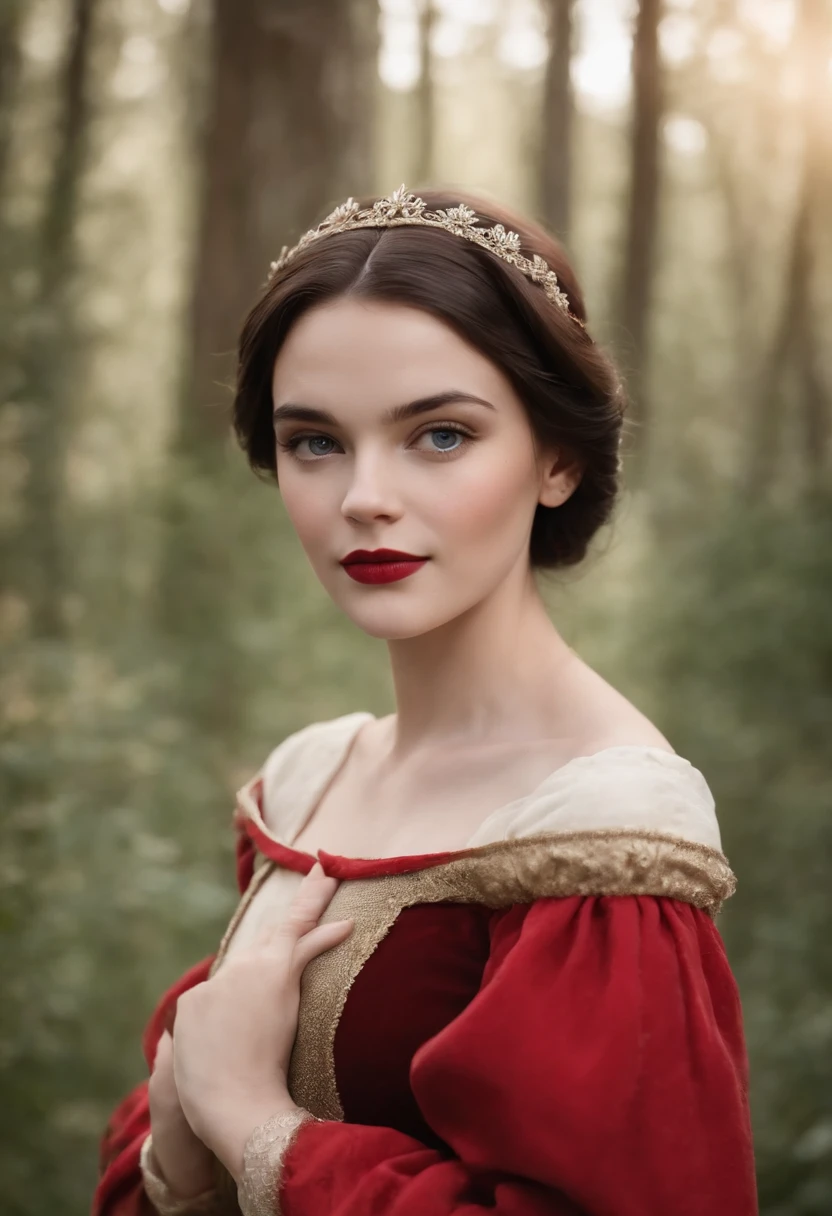 (1 Child), (Branca de Neve cos:1.3), criancinha, parte superior do corpo, Vestido azul e vermelho pequeno, Ultra foto realsisim, Realistic, melhor qualidade de pele textura real,Beautiful True Circle Symmetrical Eyes, cara bonito, mundo medieval, epic realistic, cinemactic