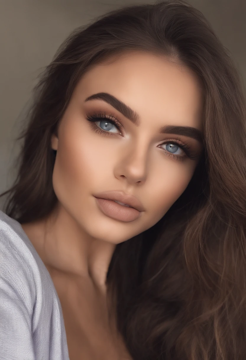 Arafed woman with black clothes, fille sexy aux yeux bruns, Portrait Sophie Mudd, cheveux bruns et grands yeux, selfie of a young woman, Yeux de chambre, Violet Myers, sans maquillage, maquillage naturel, looking straight at camera, Visage avec Artgram, Maquillage subtil, Superbe photo du corps entier, dans la chambre, clivage