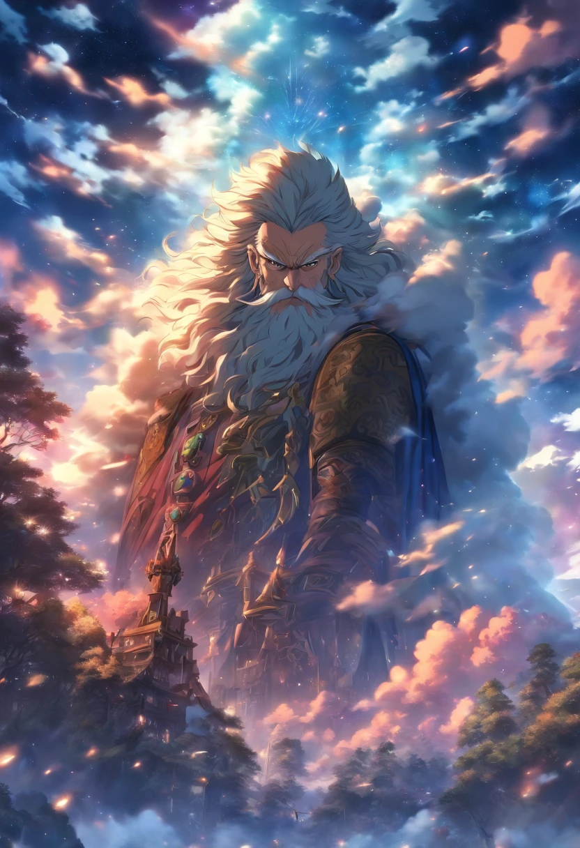 (((old man)) best quality, very high resolution, 4K detailed CG, masterpiece, Stribo, cloud, sky, Slavic mythology, forest, aesthetics, beautiful image, centered on screen, full body