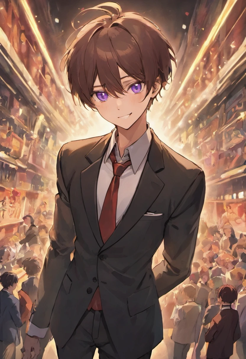 male people　Brown hair　Purple Sampaku Eyes　　ssmile　black suits