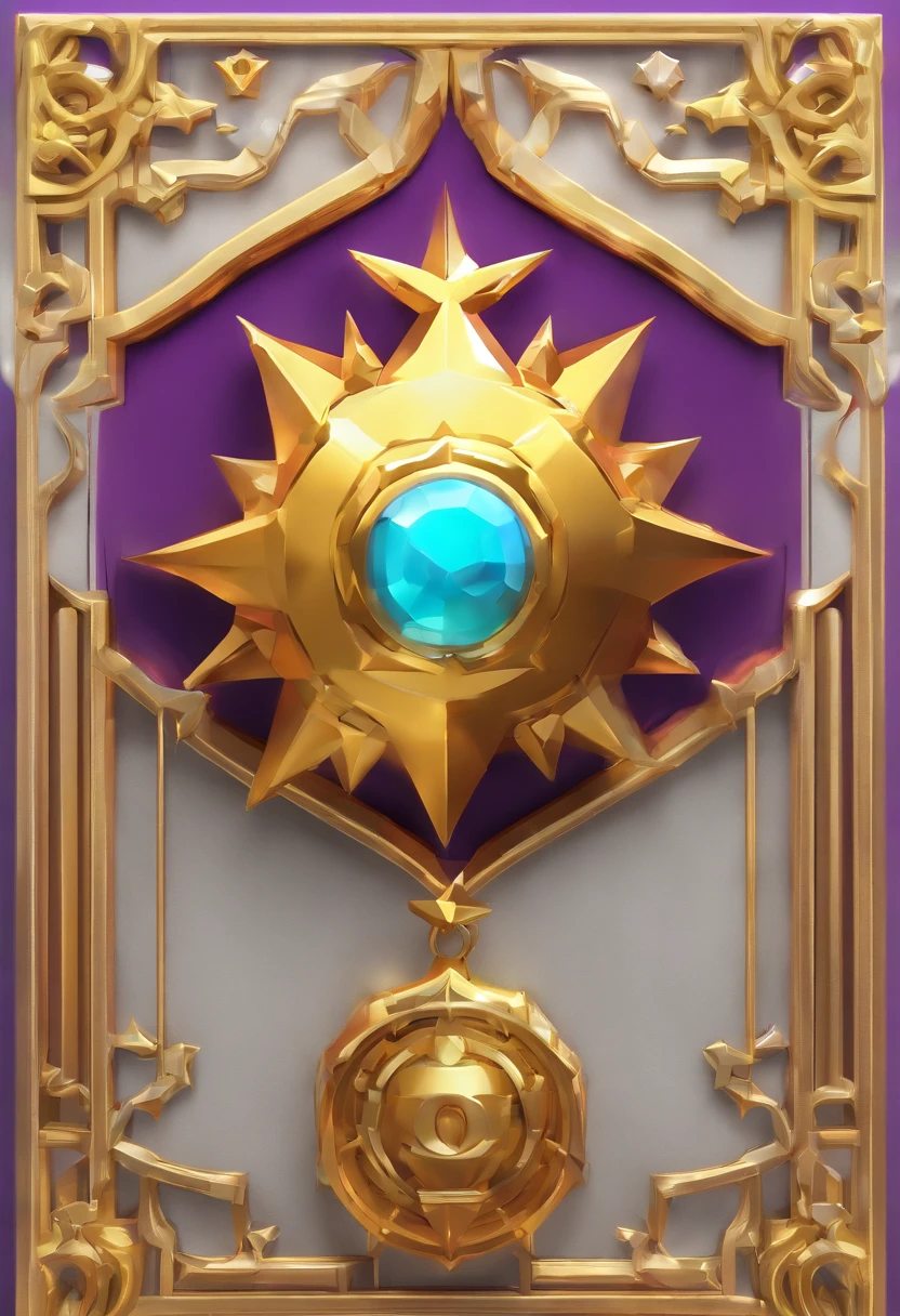 A logo for 'LoaD MU Online' a fantasy MMORPG, style: Game medallion with closeup of metal human head with crown,Hearthstone art style,Hearthstone conceptual arte, riot conceptual art, league of legends style, iconic character splash art, League of Legends crown,game emblem,Penas de metal circundantes,purple gold,C4D render,less details.