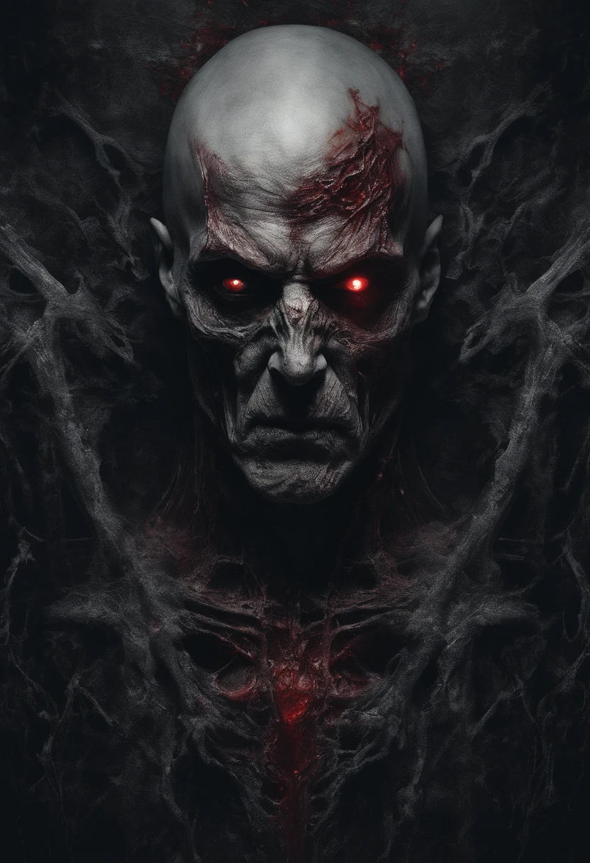 elder vampire, exposed bones and muscle tissues, glowing eyes, sexy muscular, emerging from a bloody cocoon, drenched in blood, midnight aura