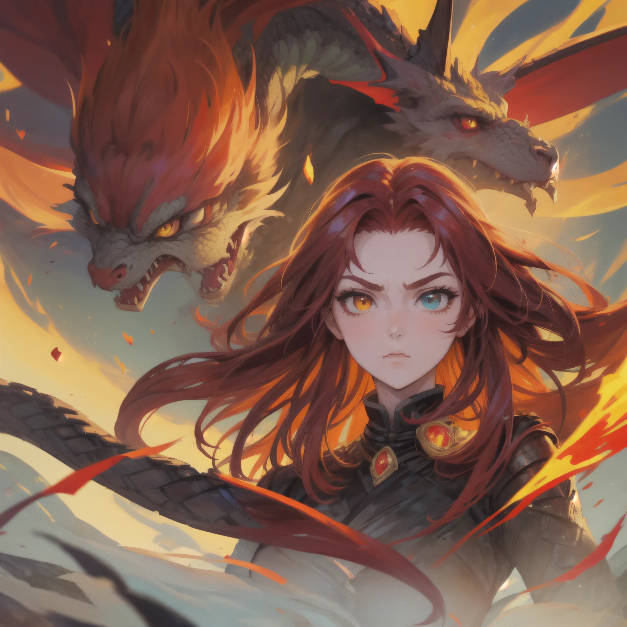 with a dragon appearance and red hair