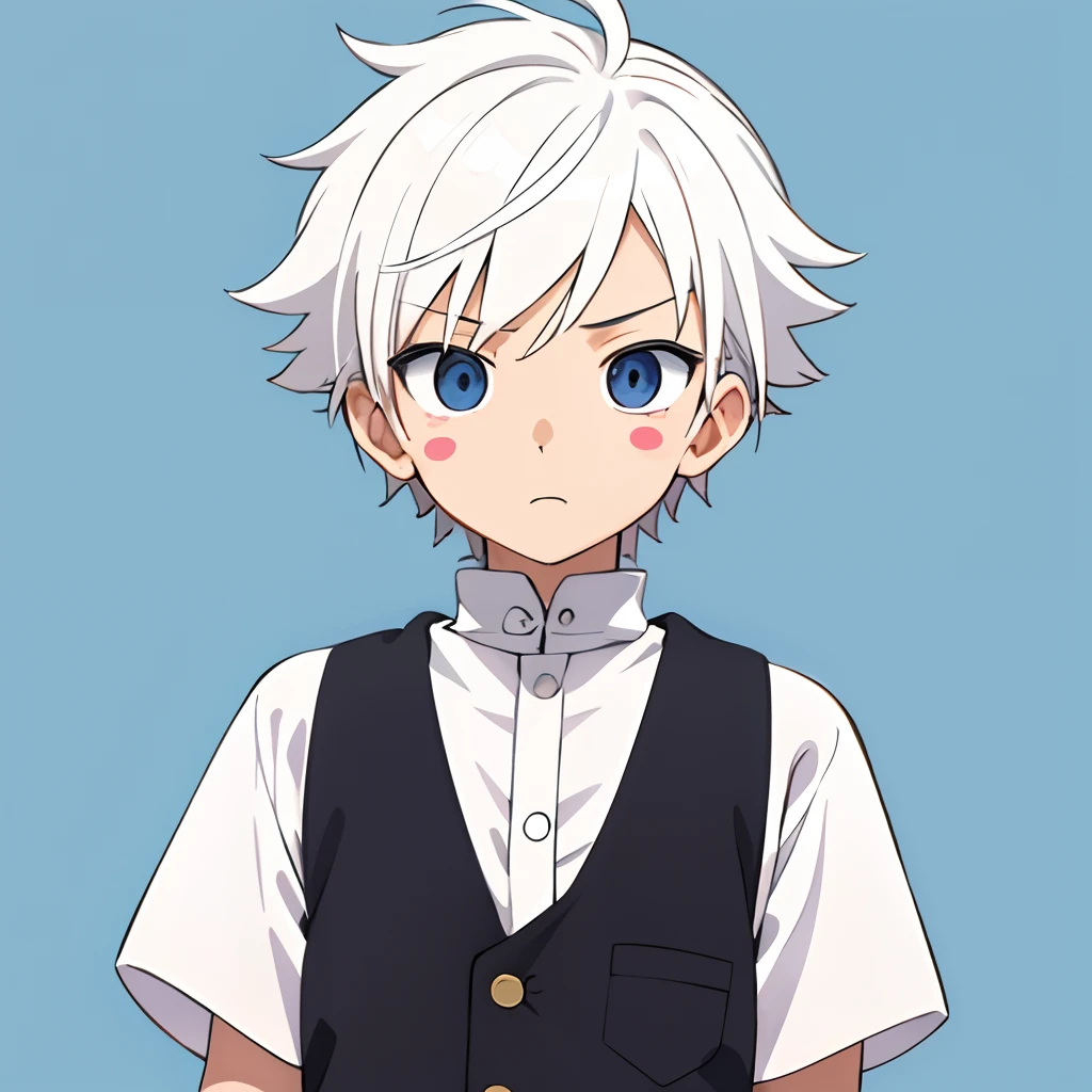 masterpiece, best quality, 1boy, tiny, sticker,background minimal, upper body, anime style, cartoon, white hair