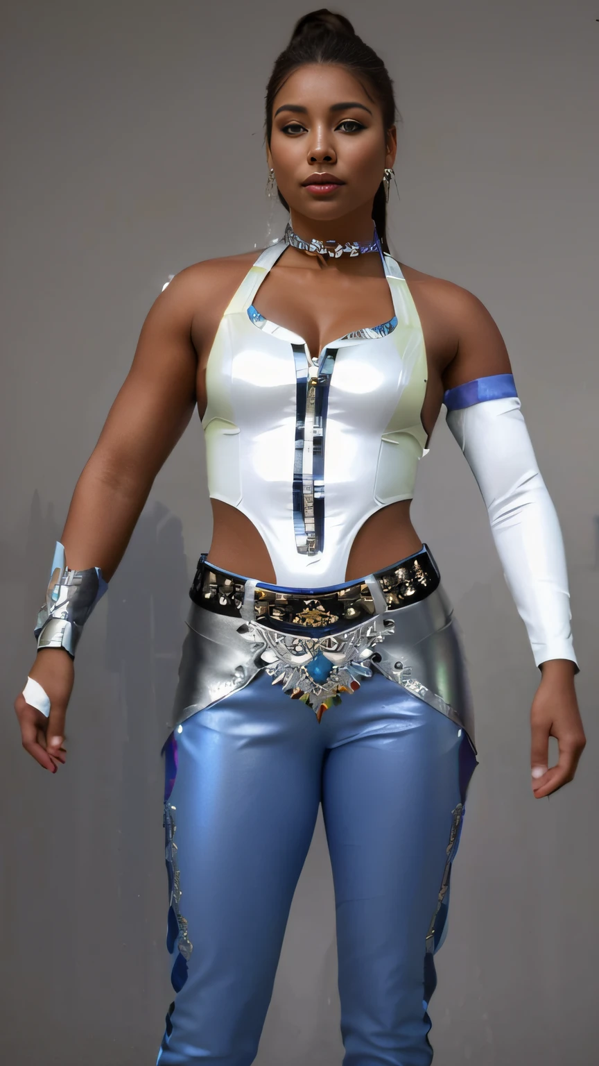 (highly quality,4K,Realstic) avec (Detailed, Couleurs vives).
Mon invite est la suivante ::
"A woman in silver and blue outfit posing for a photo, (highly quality,4K,Realstic) avec (Detailed, Couleurs vives), (mise au point nette), (studio lighting), (Ultra-detailed) Visage et composition, (beautiful detailed eyes), (beautiful detailed lips), (Cils longs). La femme se tient gracieusement dans un jardin, surrounded by vibrant flowers and lush vegetation. Her silver and blue outfit sparkles in the sunlight, reflecting a sense of elegance and sophistication. Sa pose respire la confiance et le charme, Capturing the viewer's attention. The photo captures the essence of a perfect moment, Highlighted by (Bokeh) effets et (Rendu physique), resulting in a masterpiece of art. The colors in the image are rich and vibrant, Add depth and beauty to the overall composition. Lighting highlights the woman's features, Cast soft shadows that enhance the realism of the scene. Detailed facial features, y compris l' (beautiful detailed eyes) et (beautiful detailed lips), Add a touch of realism and uniqueness to the character of the woman. The intricate details of the face and the overall composition bring the image to life, Create a visually stunning and captivating work of art."