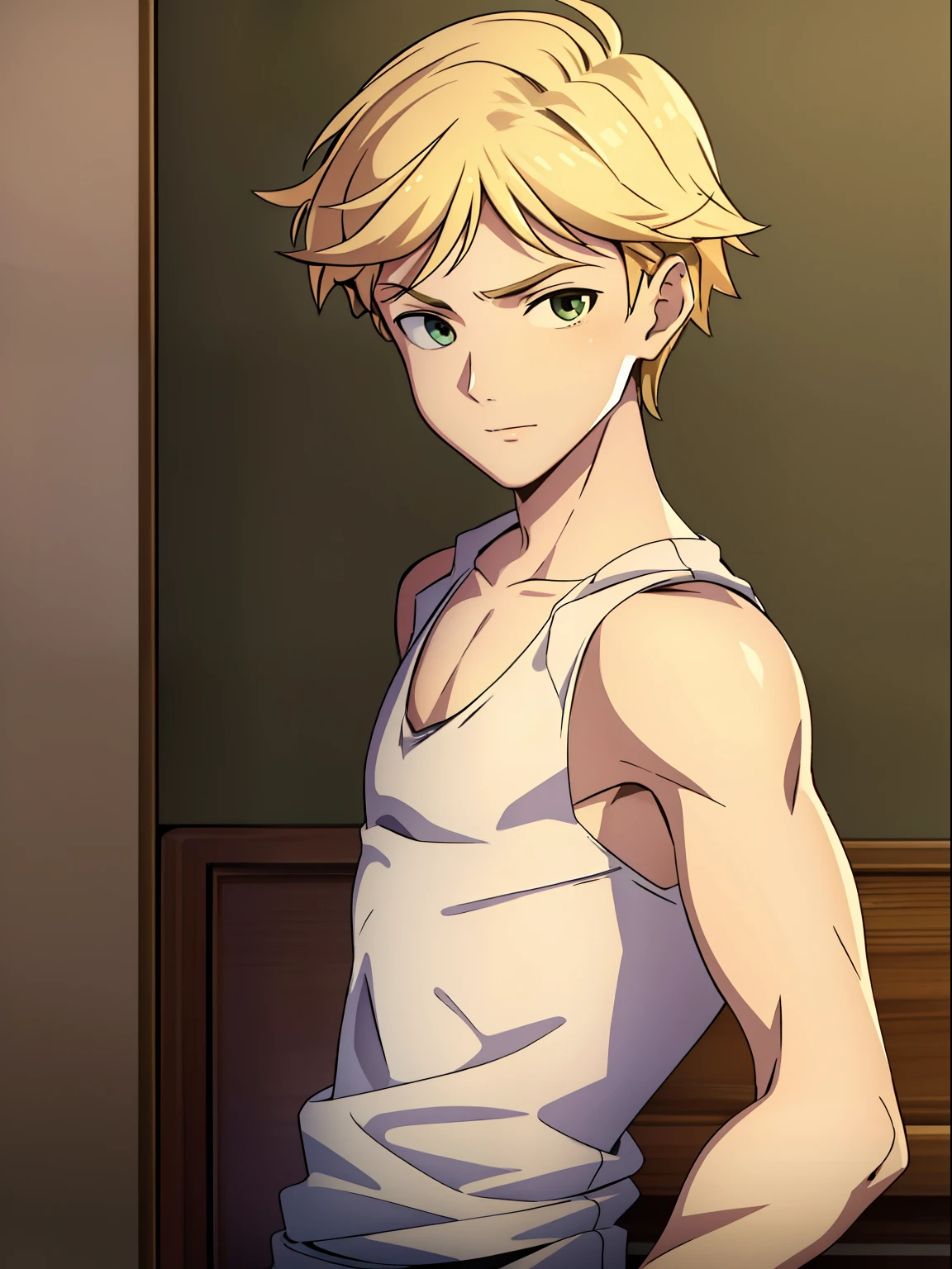 Highres, Masterpiece, Best quality at best,Best Quality,hight quality, hight detailed, boy, 1boy, blonde, tank top,