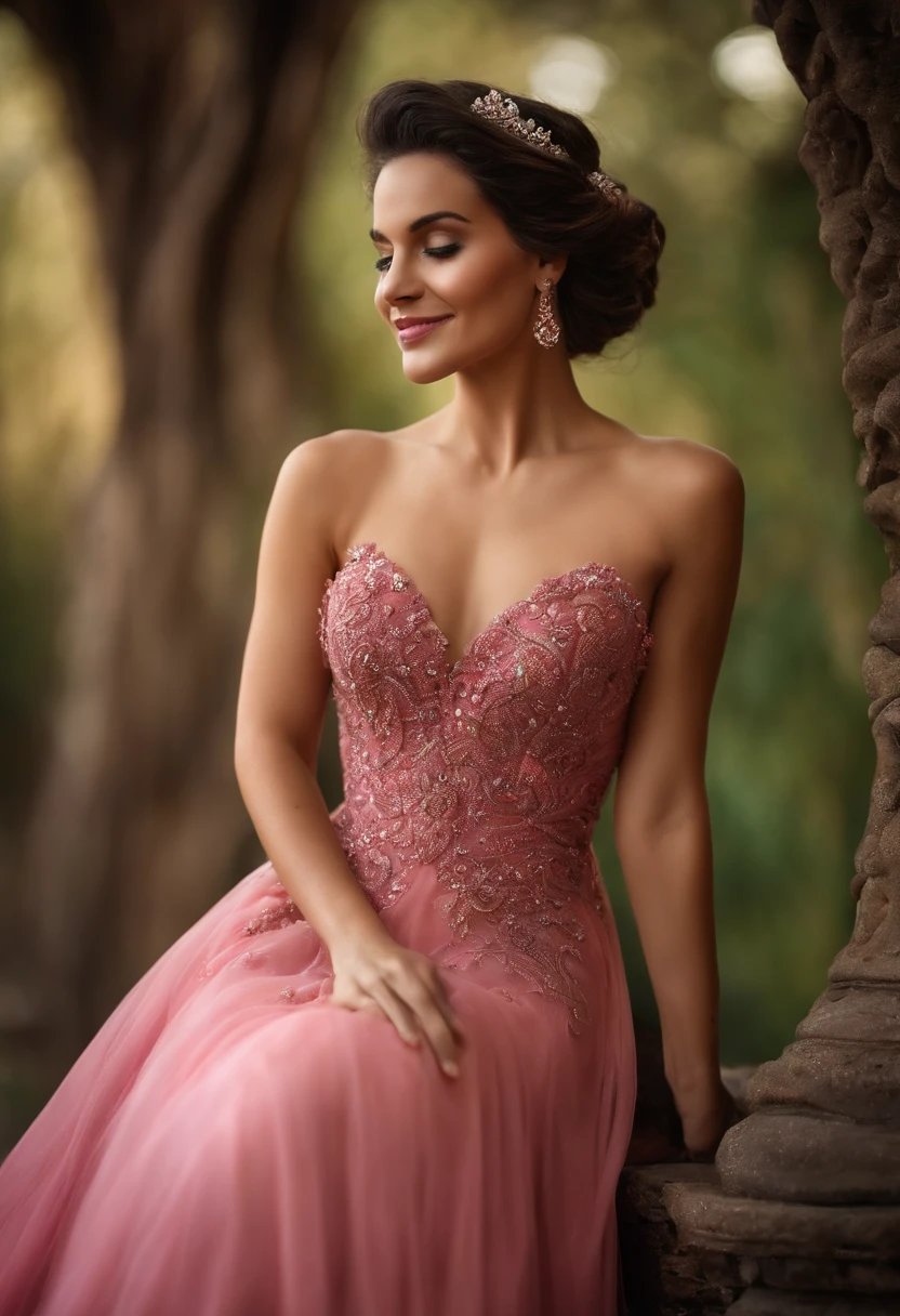 a cute seductive 18yo woman with ginger caramel hair, wearing an elegant purple dress going down the stairs of a castle, hyper detailed:1.5, 8k, extremely intricate:1.3, big natural breasts,  realism,  freckles, highly detailed face, [High Resolution, 8k, long shot, best quality camera lens, sony premium camera], 1girl, solo, (woman body : pale skin tone, hourglass body type, big natural boobs, perfect model face), (straightened hair, ginger caramel hair, sexy golden eyes, seductive look, detailed facial features, alluring face, a wide-angle waist-up portrait photo of 20 years old woman), realistic textured golden eyes, beautiful eyes, hyper detailed eyes, perfect fingers, beautiful fingers, matching colour fingernails, cinematic, (highly detailed skin:1.2), 8k uhd, dslr, soft lighting, high quality, [professional makeup for photoshoot]