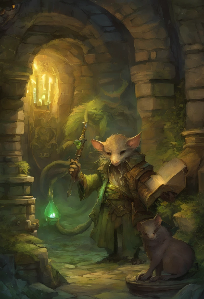 League of Legends Twitch in its characteristic environment of the toxic haze of Zaun's sewers. Twitch should be depicted sneaking into the darkness, His mischievous look hidden behind his mask, and his poisoned crossbow ready to fire. The atmosphere should be dark and mysterious, with dark, damp sewers, and toxic waste seeping from the walls.
Mutant rats should be scattered throughout the scene, adding to the atmosphere of the toxic haze. Twitch should emanate a greenish glow coming from his fur, accentuant son aspect malfaisant.
Make sure every detail, from the details of the crossbow to the reflections in Twitch's eyes, be rendered with great accuracy to capture the essence of this demonic rat living in the sewers of Zaun. Style Brian Froud, Brian Froud Juan Gimenez, inspired by Brian Froud, Style de Jean Baptiste Monge, monge jean-baptiste monge, jean - baptiste monge, jean baptiste monge, inspired by Brian and Wendy Froud, par Brian et Wendy Froud