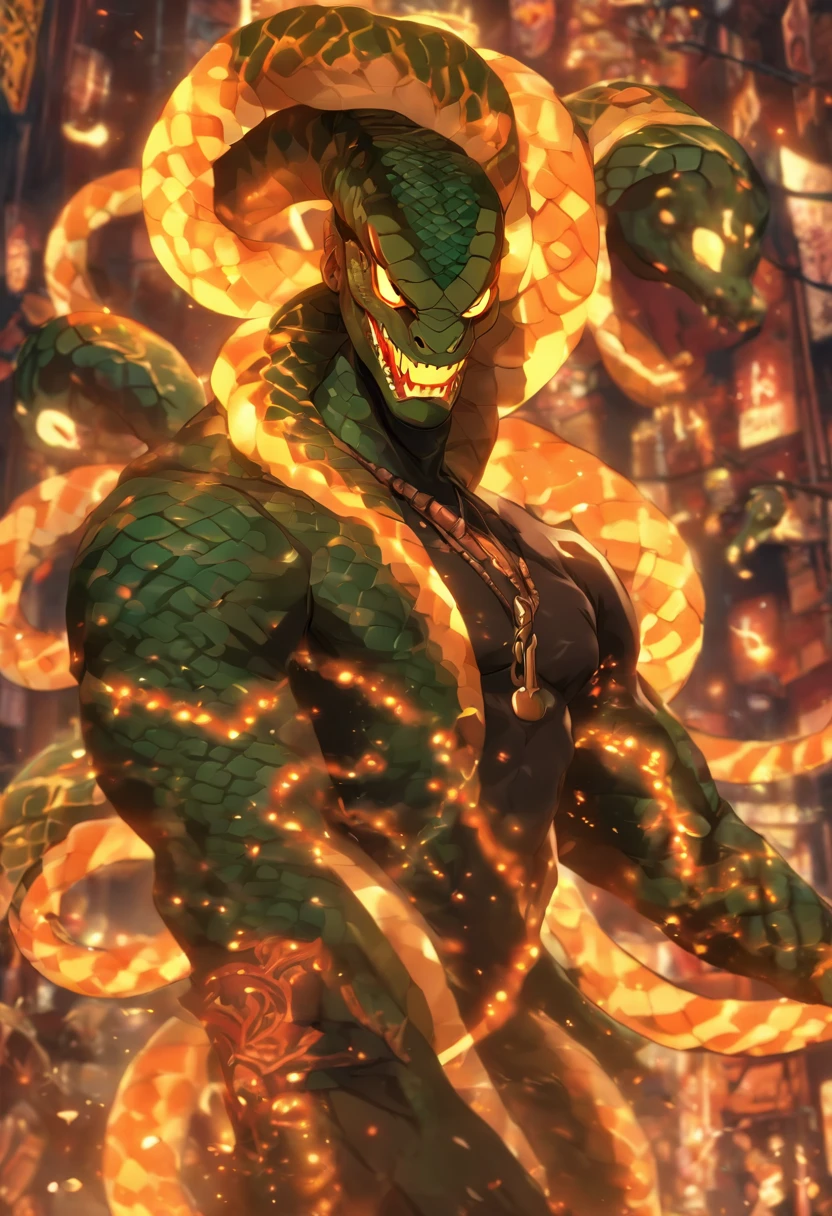 (((serpent man)) best quality, very high resolution, 4K detailed CG, masterpiece, Damballah, snake body, voodoo mythology, African clothing, aesthetics, beautiful image, centered on screen, entire body