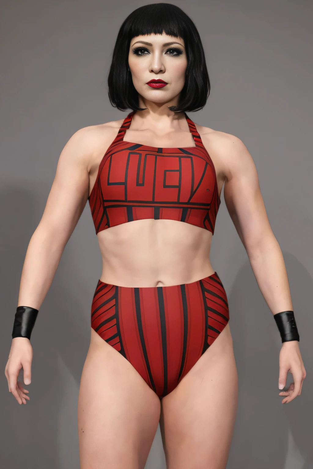(Best quality, high resolucion, Realstic), Vibrant colors, dramatic lighting, art des techniques mixtes, traits du visage forts, posture confiante, composition dynamique, Detailed costume, fierce expression, Intense atmosphere, Des mouvements de lutte puissants, Energetic Wrestling Ring, Un public enthousiaste, Adrenaline-filled action