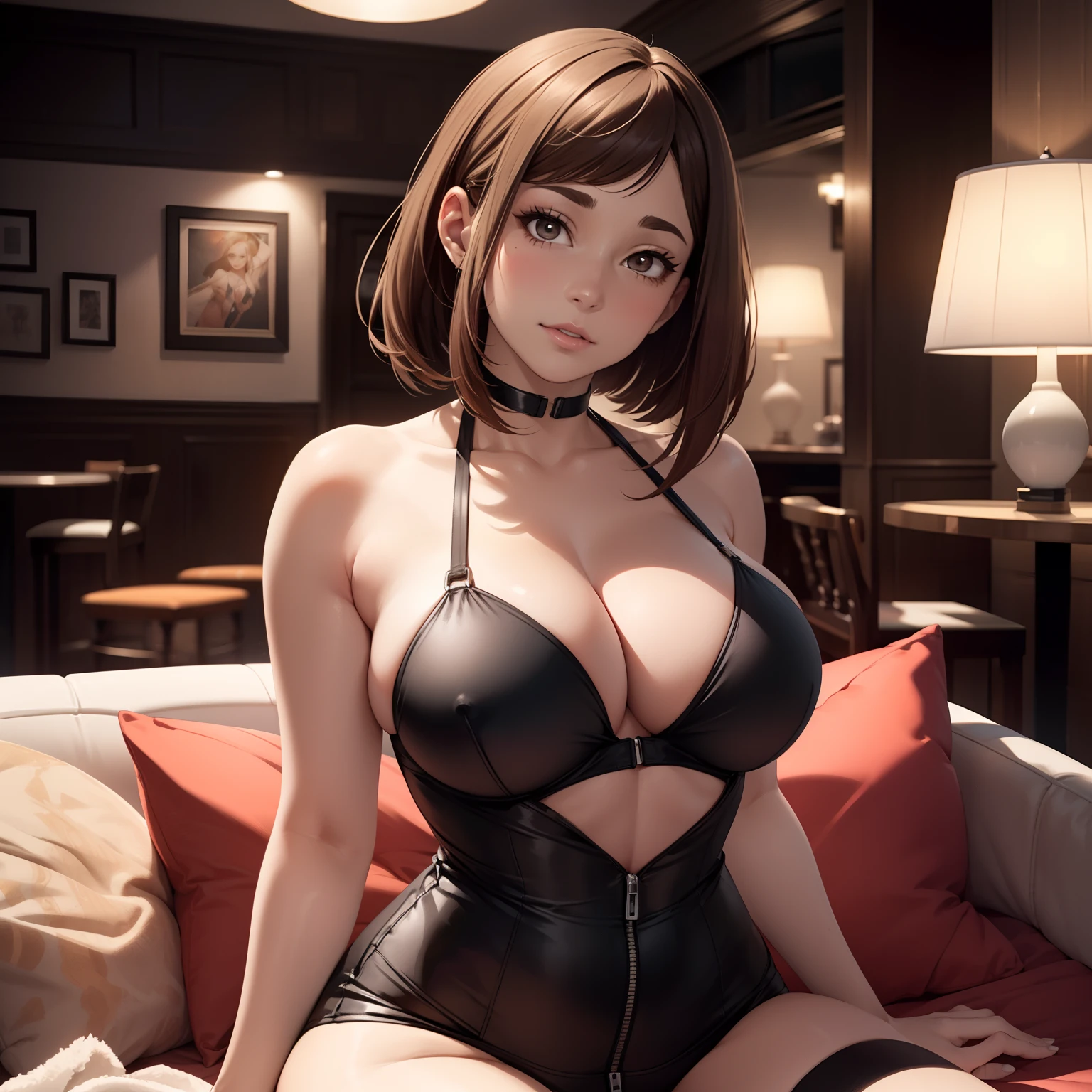 Hyper Realistic Super Detailed Sexy Ochaco Uraraka, NSFW (en anglais seulement) (en anglais seulement) (en anglais seulement) (en anglais seulement) (en anglais seulement), Very detailed, expressions faciales sexy, seductive facial expressions, [:(Face detail: 1.4): 0.4], 16K resolution, 4k resolution, dinamic lighting, High definition resolution, (sexy pose, Position attrayante), (hyper realistic: 1.4), (back light: 1.2), (sun light: 1), (pleine hauteur: 1.8),(contrasting background: 1.5), (Anatomy of the hyperrealistic arm), (Hyperrealistic anatomy of the legs), (peau propre), (lighting cinematic: 1.7), (intime), (Technologie NVIDIA RTX Ray Tracing), (Anatomy of the hyperrealistic arm: 2), (Ventre plat parfait), (image couleur),Create a masterpiece in 4K resolution, ultra-realistic, and extremely detailed, featuring an alluring Ochaco Uraraka with an alluring physique and an attractive outfit in a strip club. Ochaco Uraraka is the central character of the work, exuding a captivating presence while she is in the bustling world of prostitution.

Ochaco Uraraka a un physique captivant, and its dress adds to its charm. She wears an outfit that is both elegant and tasteful....., accentuant sa silhouette attrayante, with a huge cleavage. She has very large breasts. Peut voir de la lingerie. Her hair is perfectly styled, and her makeup enhances her natural beauty. She behaves confidently and seduces,

. The interior of the strip club is realistically detailed, with other prostitutes who have bills in their bra.