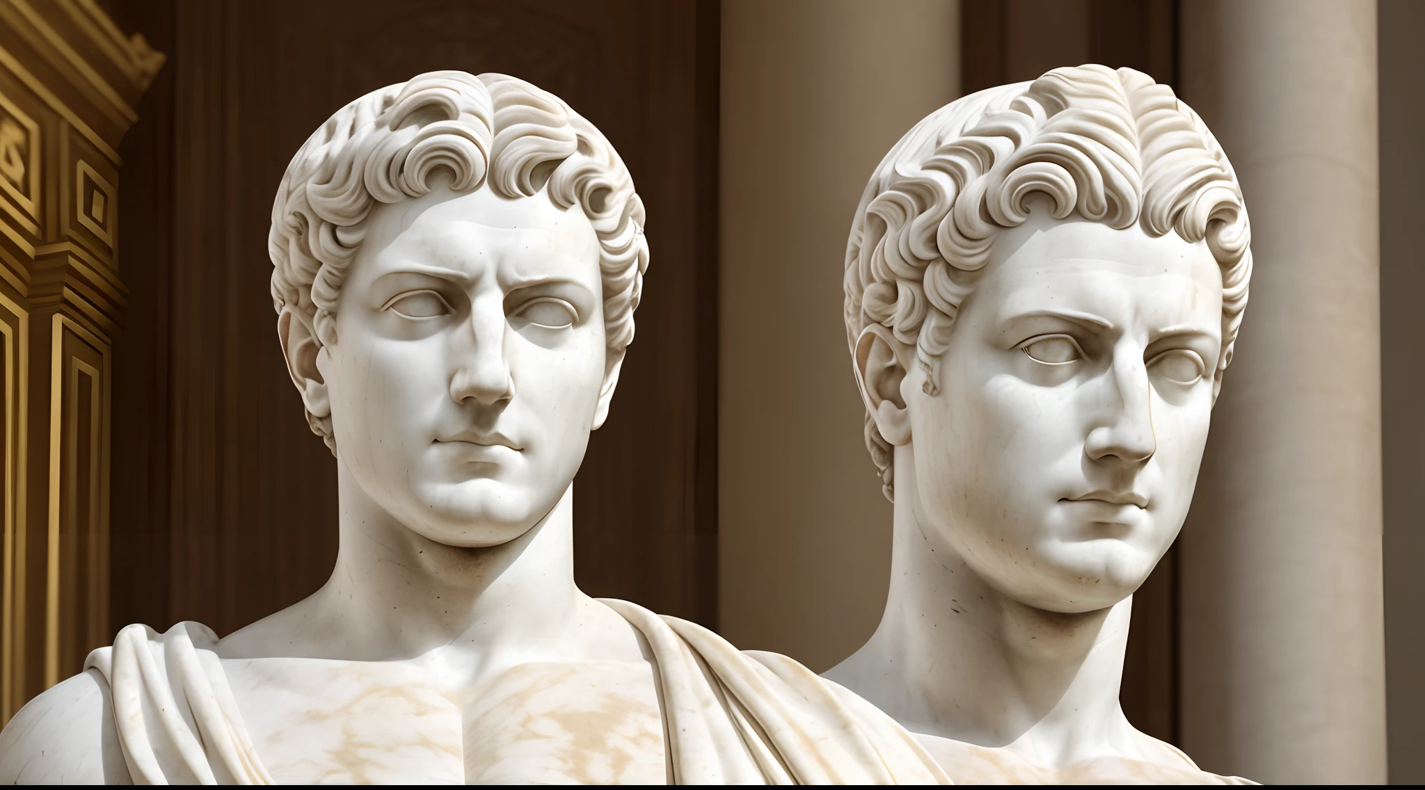 Portrait, realism, photorealism, ancient Roman emperor, as a white marble statue