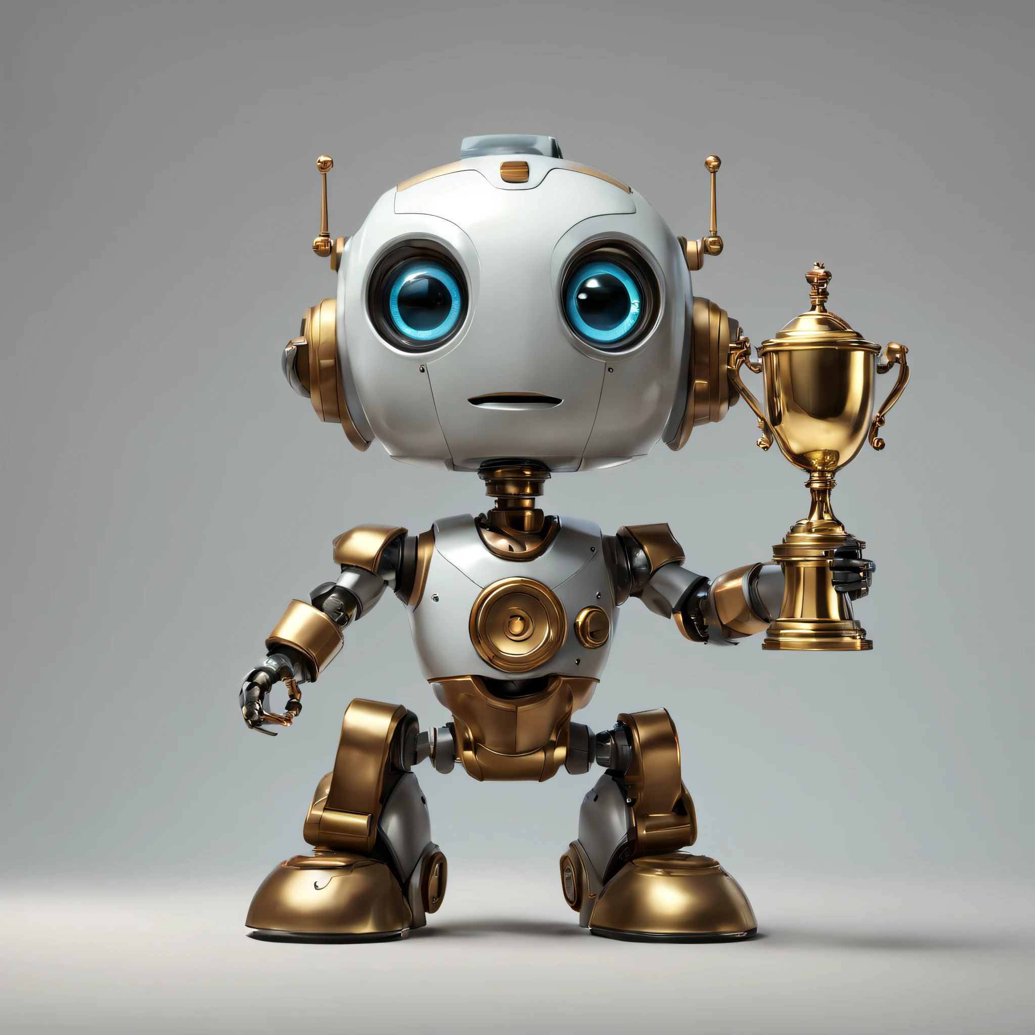 icon of cute robot with trophy on his hands, detailed, digital painting, cinematic character design by mark ryden and pixar and hayao miyazaki, unreal 5, daz, hyperrealistic, octane render
