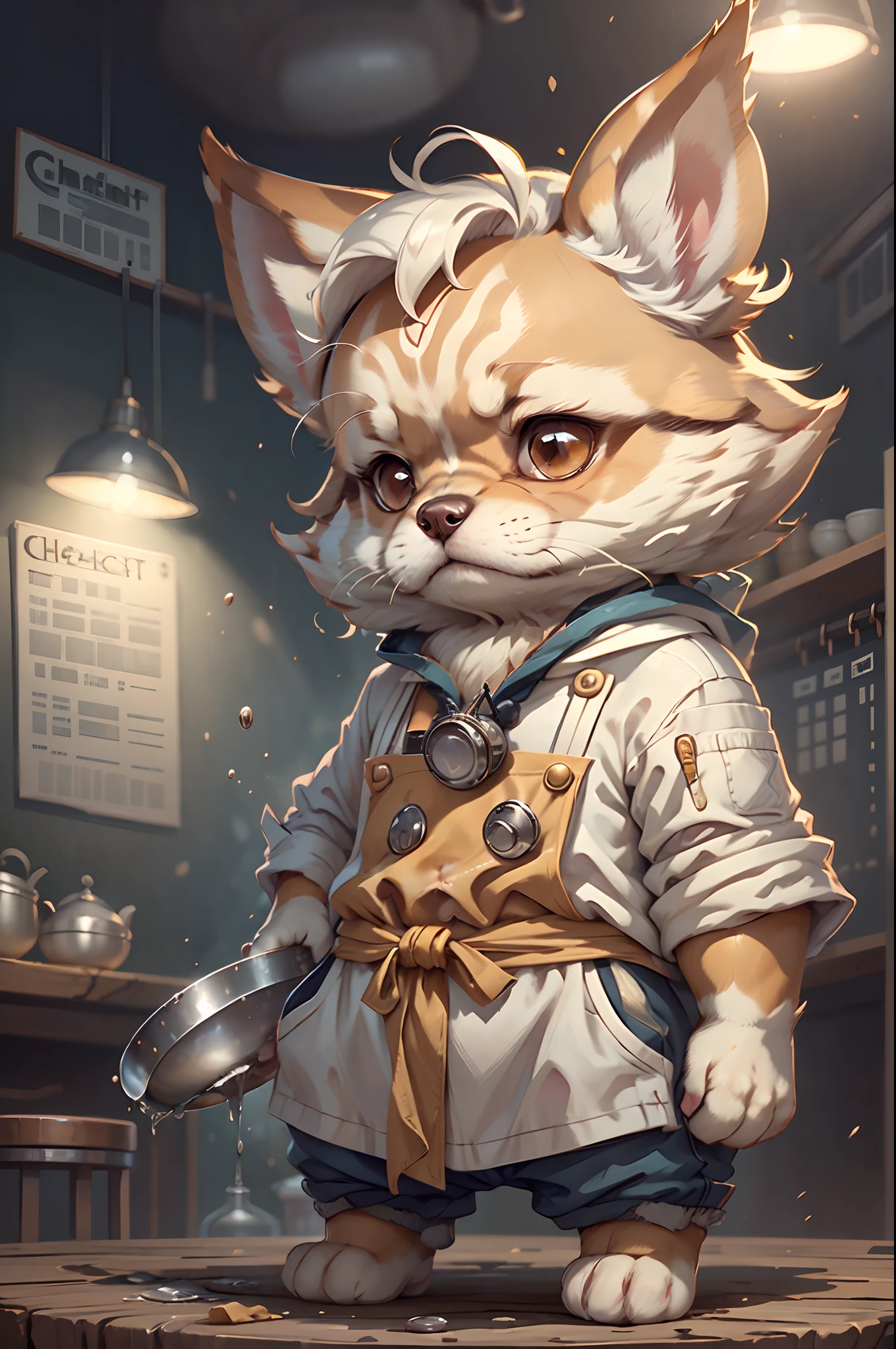 C4TT4STIC,Cartoon Chihuahua dog in white chef costume(Specifics of the appearance of a Chihuahua dog、Body hair is light brown)