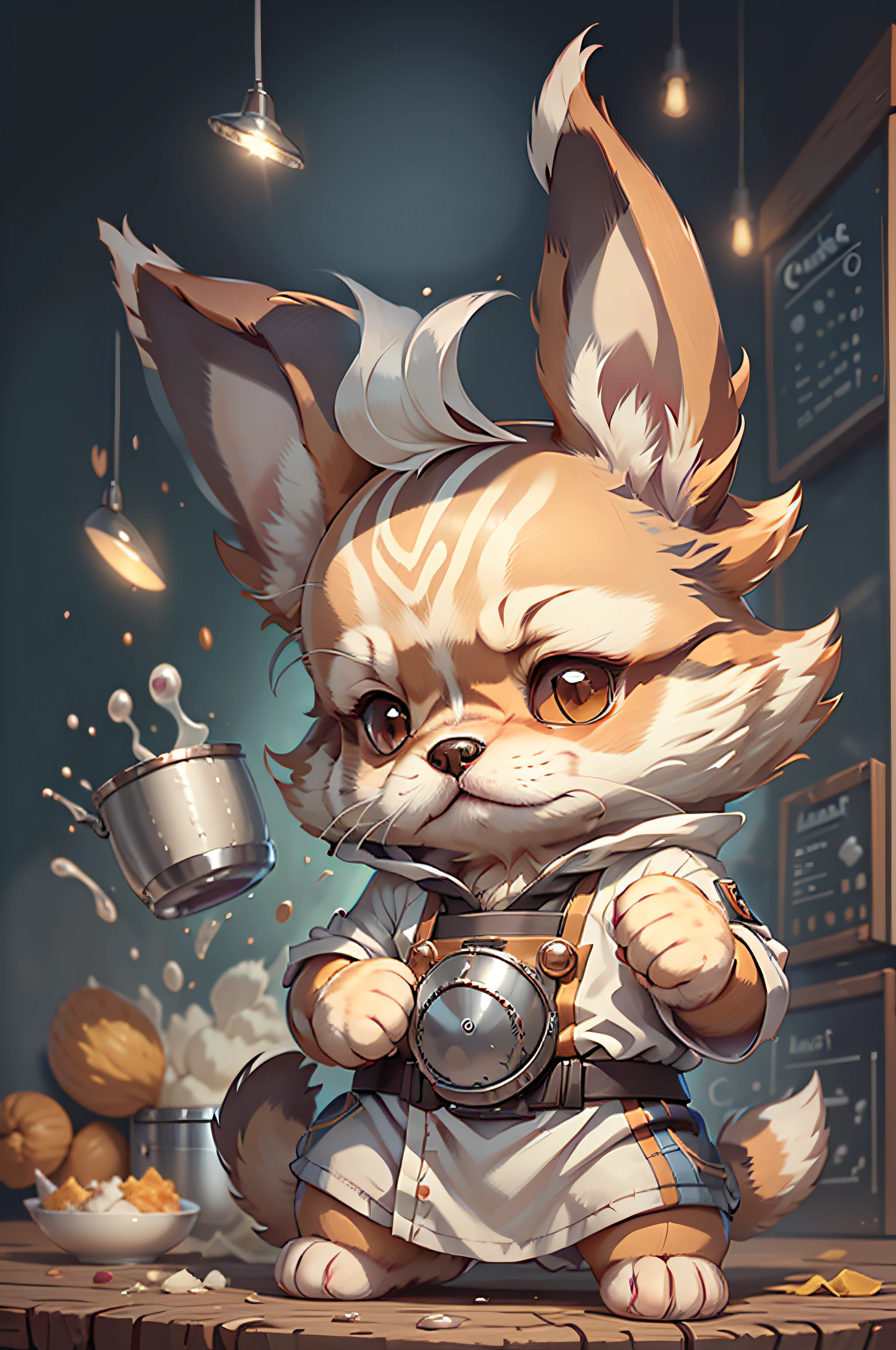 C4TT4STIC,Cartoon Chihuahua dog in white chef costume(Specifics of the appearance of a Chihuahua dog、Body hair is light brown)