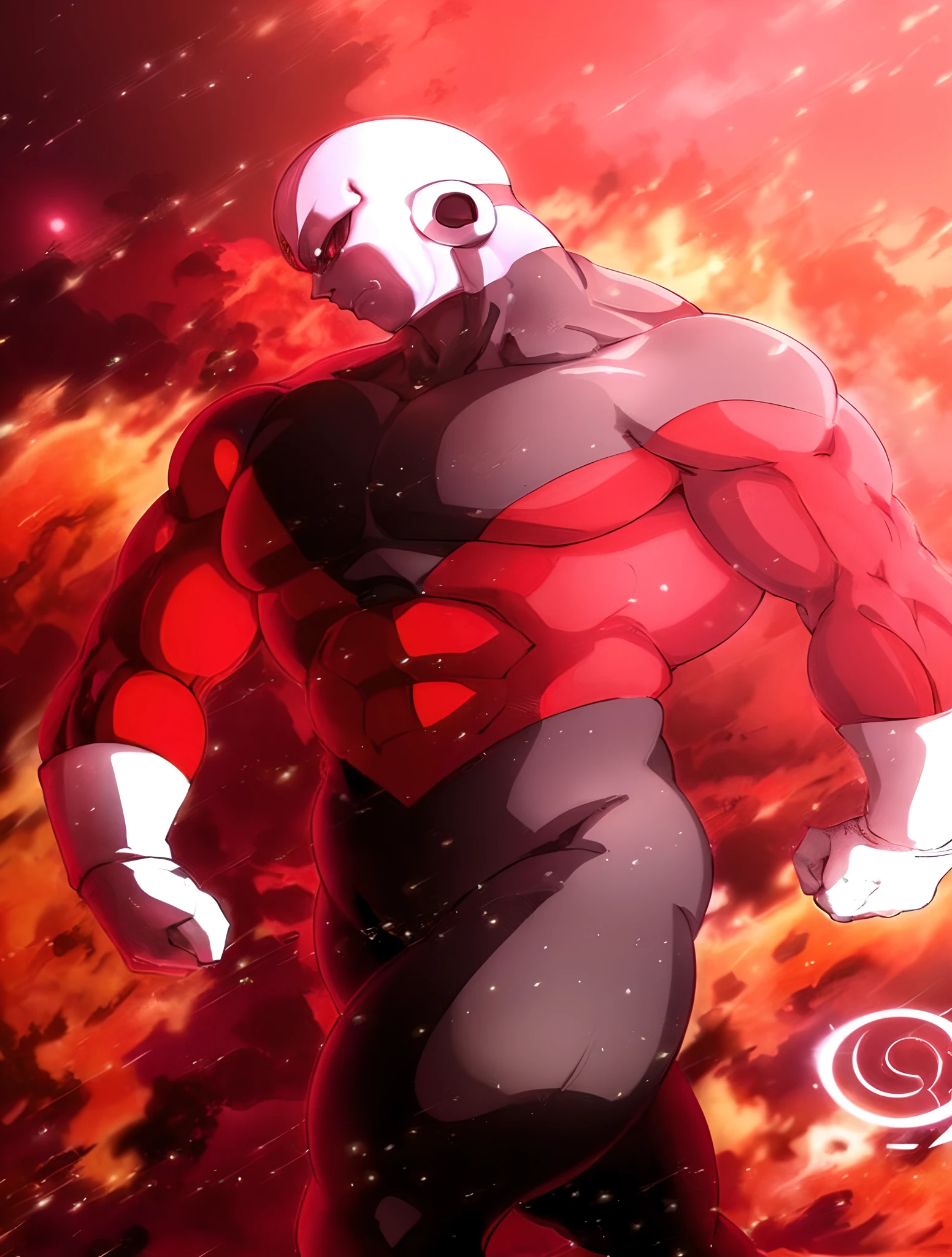 um close up de uma pessoa com uma roupa vermelha e preta, an epic anime of a energy man, transformando-se em sua forma final, corpo com lava preta e vermelha, foto de perfil 1024px, Arte Oficial, este personagem tem criocinese, aura vermelha, colossal titan, Armadura Saiyajin, musculoso!! scientific fiction, foto do perfil, Arte Promocional