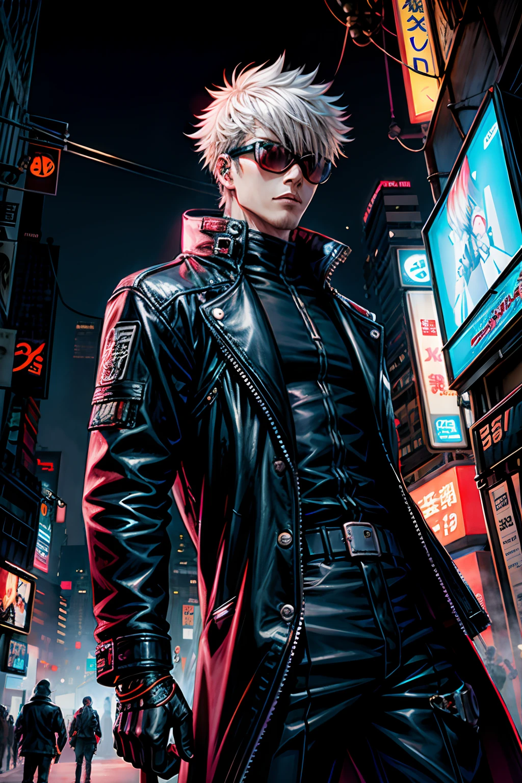 anime character in a black leather coat standing in a city, badass anime 8 k, digital cyberpunk anime art, cyberpunk anime art, anime cyberpunk art, digital cyberpunk - anime art, modern cyberpunk anime, hero pose colorful city lighting, cyberpunk hero