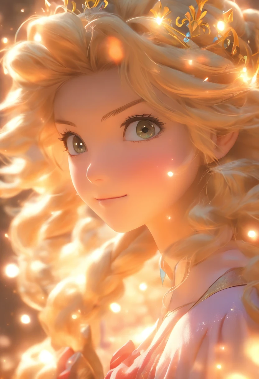 masterpiece, {{{best quality}}}, (illustration)), {{{extremely detailed CG unity 8k, Brilliant light, cinematic lighting, long_focus, cute and charming, shiny skin, girl, ghibli animation, , long wavy blond hair, 1 girl,princess, tiara,