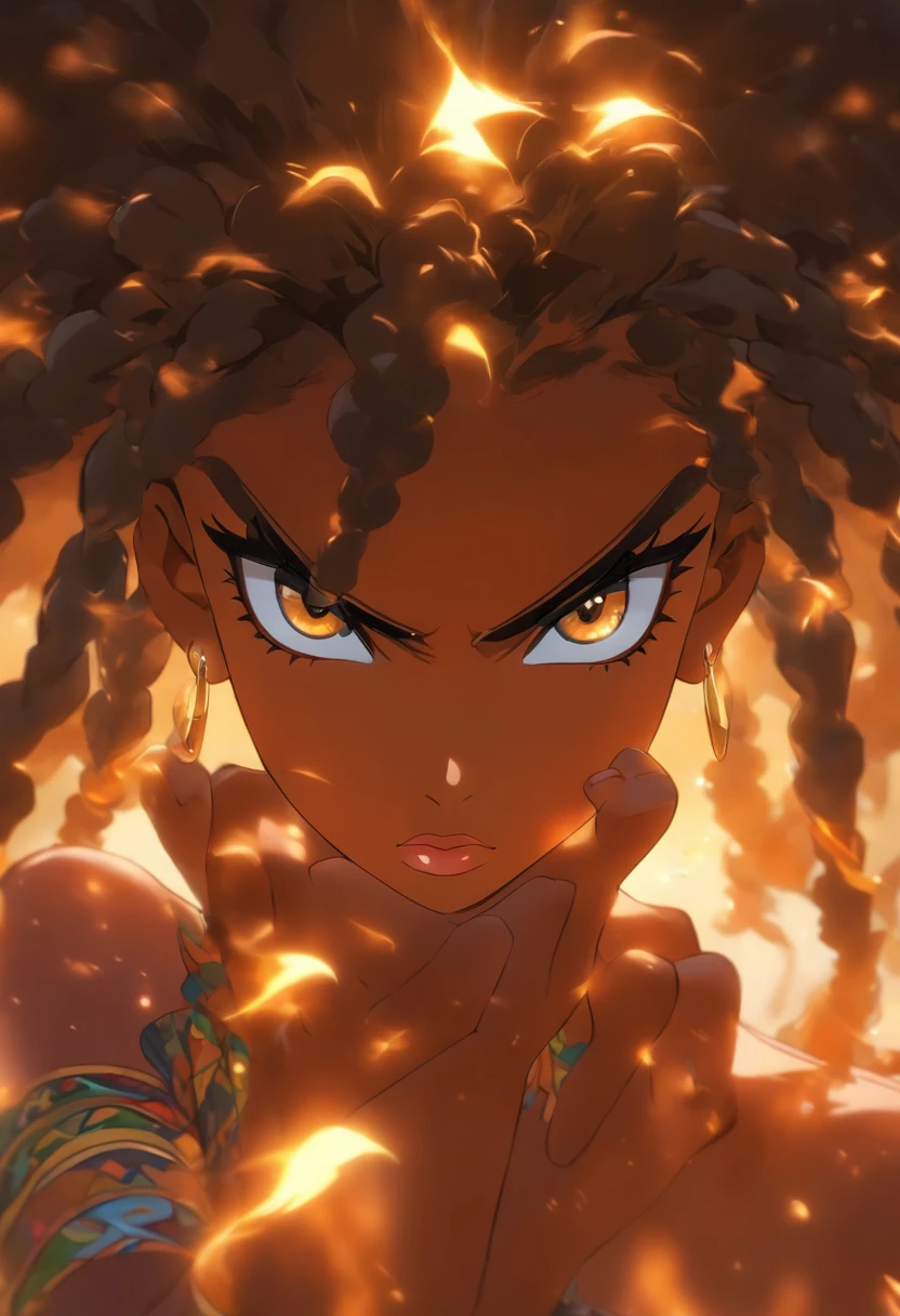 Natural photograph of a beautiful African girl, porter un crop top ample, se pencher, cheveux longs et fluides, Grand buste, locks eyes in the camera, eyes symmetrical, symmetrical face, photoreallistic, photographie, Path layout, specular lighting, Volumetric facial light, Hair path, Ombres visibles, complexe, elaborate