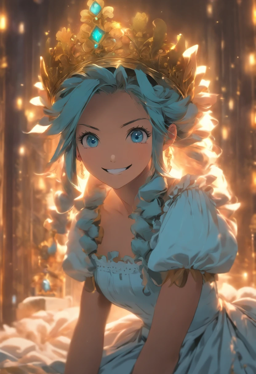 masterpiece, best quality, edain, circlet, bedroom, maid headdress, looking at viewer, smile fates maid