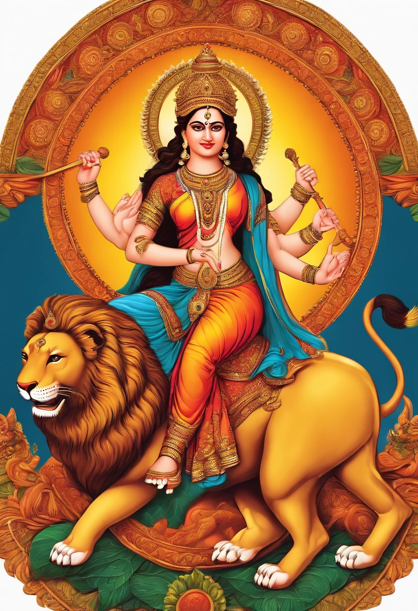 Hindu goddess durga riding on a lion