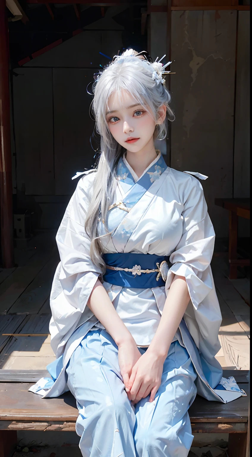 Silver hair twintails、Eyes are light blue、White Wizard Clothing、Elf Ears、woman、Height 150 cm、Cane