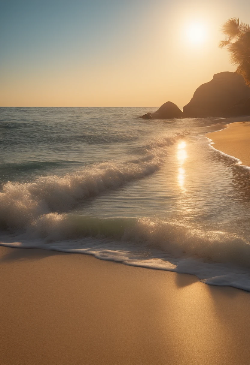 (best quality,4k,8k,highres,masterpiece:1.2), ultra-detailed, (realistic,photorealistic,photo-realistic:1.37), beautiful naked woman, light brown straight hair, round and perky breasts, smiling at camera, beach background, soft golden sunlight, gentle waves, sandy shore, clear blue sky, vibrant colors, relaxed atmosphere, summer vibes, radiant beauty, carefree and confident, subtle sea breeze, sun-kissed skin, tranquil and peaceful ambiance, sparkling water reflections, alluring curves, natural and organic composition.