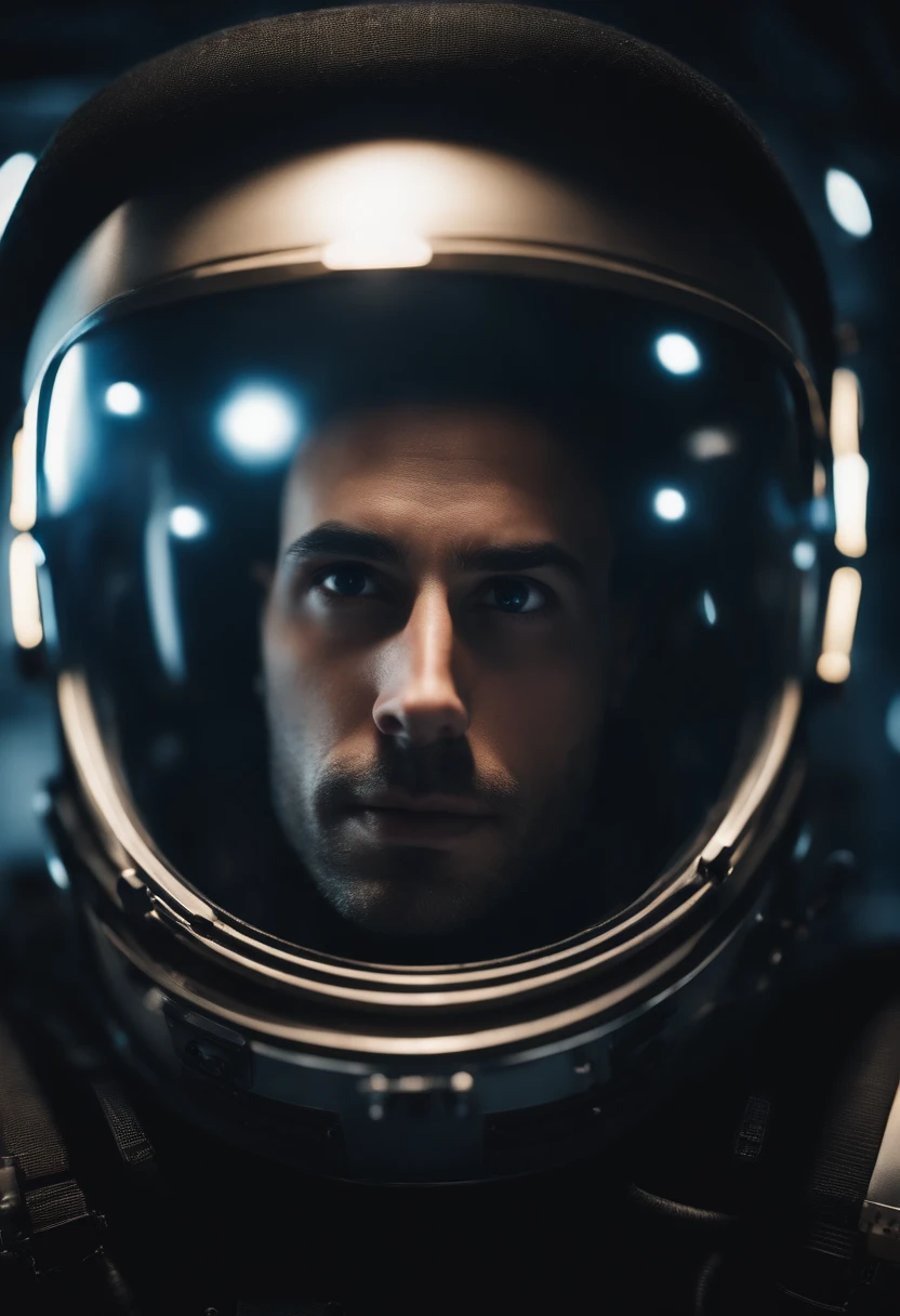 Portrait of a 27-year-old black-haired and slightly bald man with black eyes in space