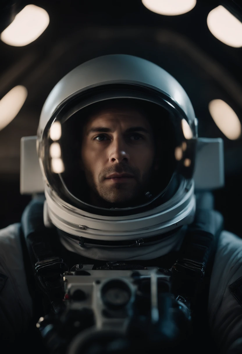 Portrait of a 27-year-old black-haired and slightly bald man with black eyes in space