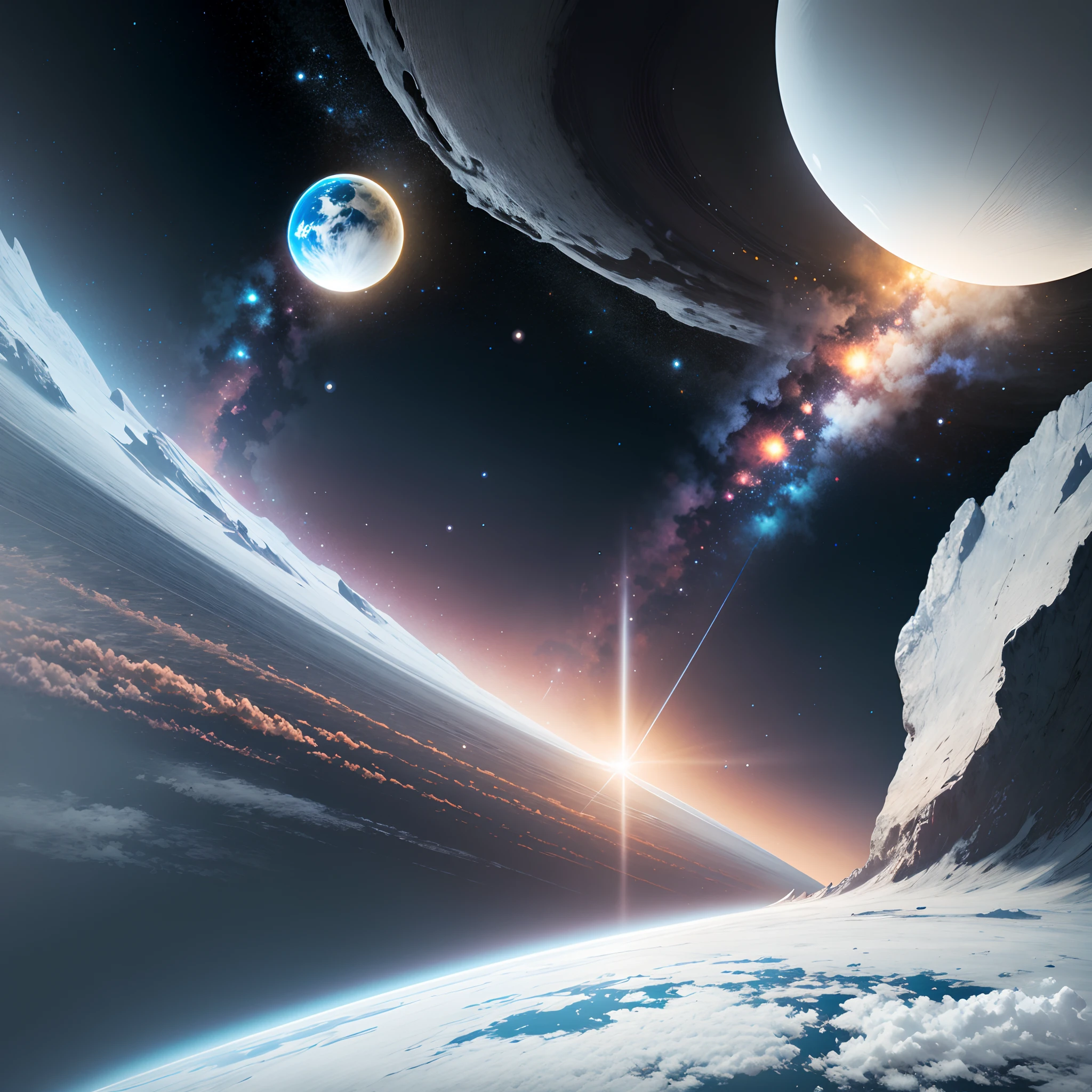 White planet in white space