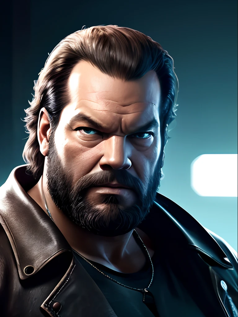 Ator Bud Spencer, Cyberpunk aesthetics, action movie shot by Kon Satoshi, Very detailed lighting, Dramatic, trending digital art in Artstation 8k HD realistic detailed high definition, detalhado, textura da pele, hiper detalhado, textura de pele realista, melhor qualidade, Ultra alto nada, (fotorrealista: 1.4), alta resolução, detalhado, foto crua, sharp re, por Lee Jeffries Nikon D850 Film Fotografia de Stock 4 Kodak Portra 400 Camera F1.6 Lens Rich Colors Hyper Realistic Texture Dramatic Lighting UnrealEngine trend in ArtStation Cinestill 800