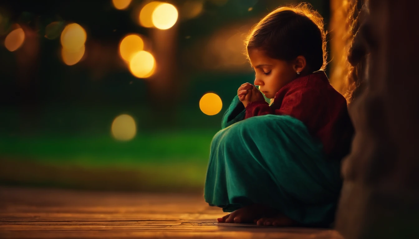 Child praying at night