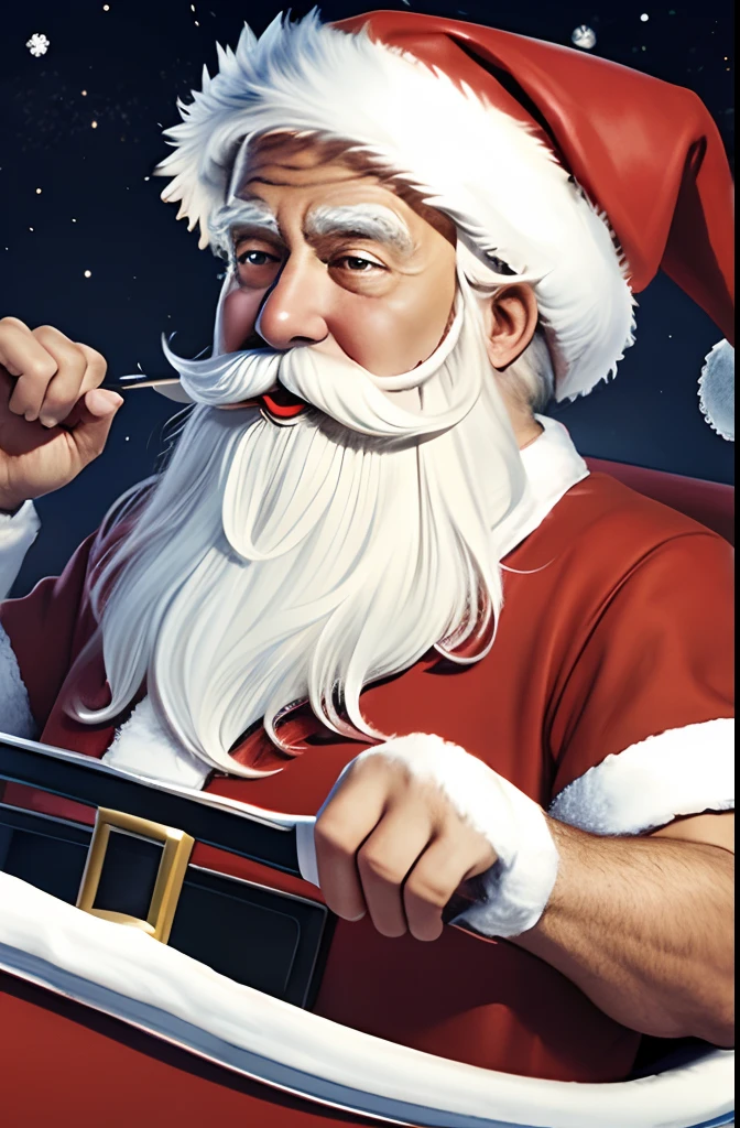 Santa Claus on his sleigh, renas e presentes