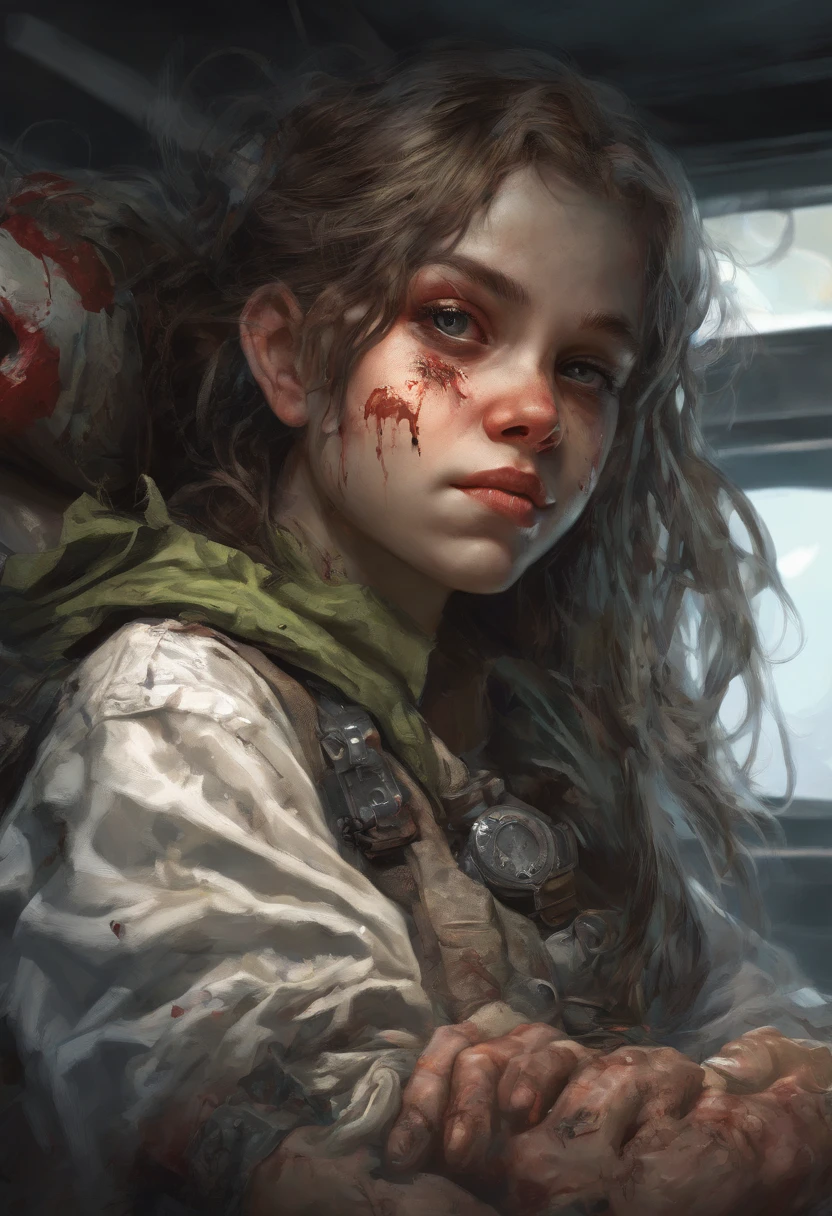 Beautiful Gothic Zombie sleeping and smile in Uniform ; ben bauchau, michael garmash, daniel f gerhartz, clint cearley, carne griffiths, jean baptiste monge, strybk style, warm dreamy lighting, matte background, volumetric lighting, pulp adventure style, fluid acrylic, dynamic gradients, bold color, illustration, highly detailed, simple, smooth and clean vector