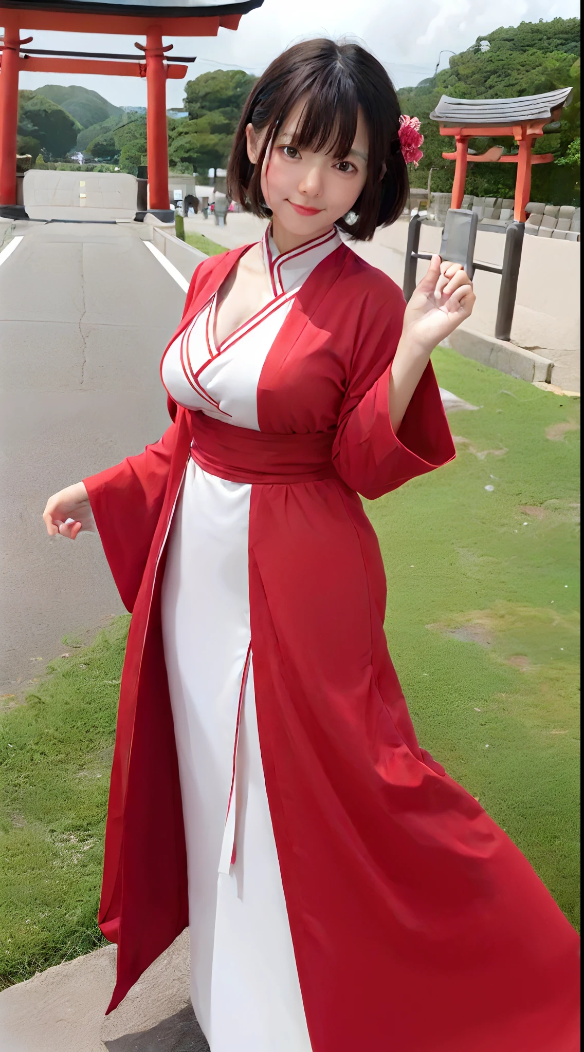 ((masutepiece)), ((Best Quality)), ultra-detailliert、high-level image quality、hightquality、Priestess costume、Big red torii gate