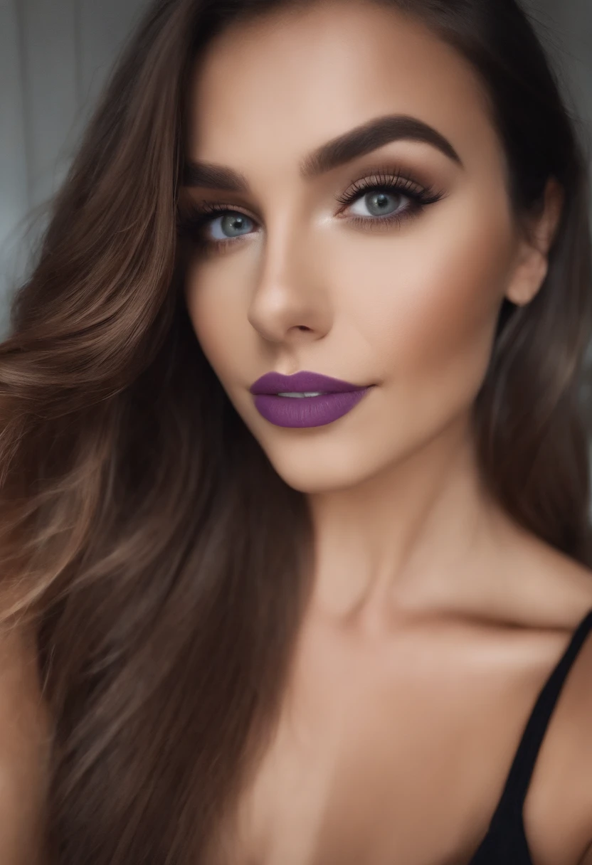 Arafed woman with matching tank top and panties, fille sexy aux yeux bruns, Portrait Sophie Mudd, cheveux bruns et grands yeux, selfie of a young woman, Yeux de chambre, Violet Myers, sans maquillage, maquillage naturel, looking straight at camera, Visage avec Artgram, Maquillage subtil, Superbe demi-corps, dans la chambre, clivage